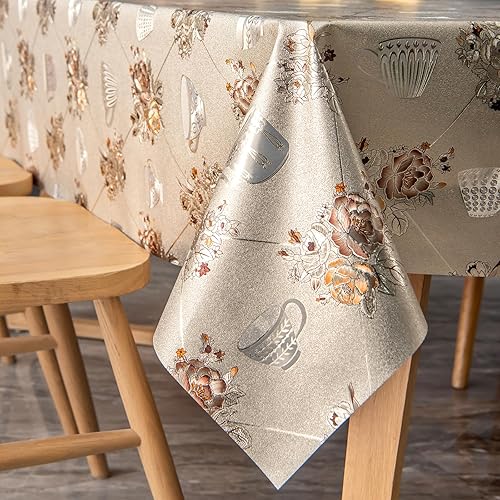 FAVE Manteles de vinilo resistentes con peonía, impermeable, a prueba de aceite, de PVC, resistente a las manchas, lavable, protector rectangular o