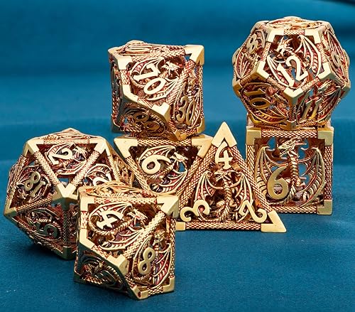 Miniatura 5 de ARUOHHA Juego de dados de metal hueco DND Dungeons and Dragons Dungeons and Dragons, juegos de rol D+D, dados poliédricos rojos dorados D20 D12 D10