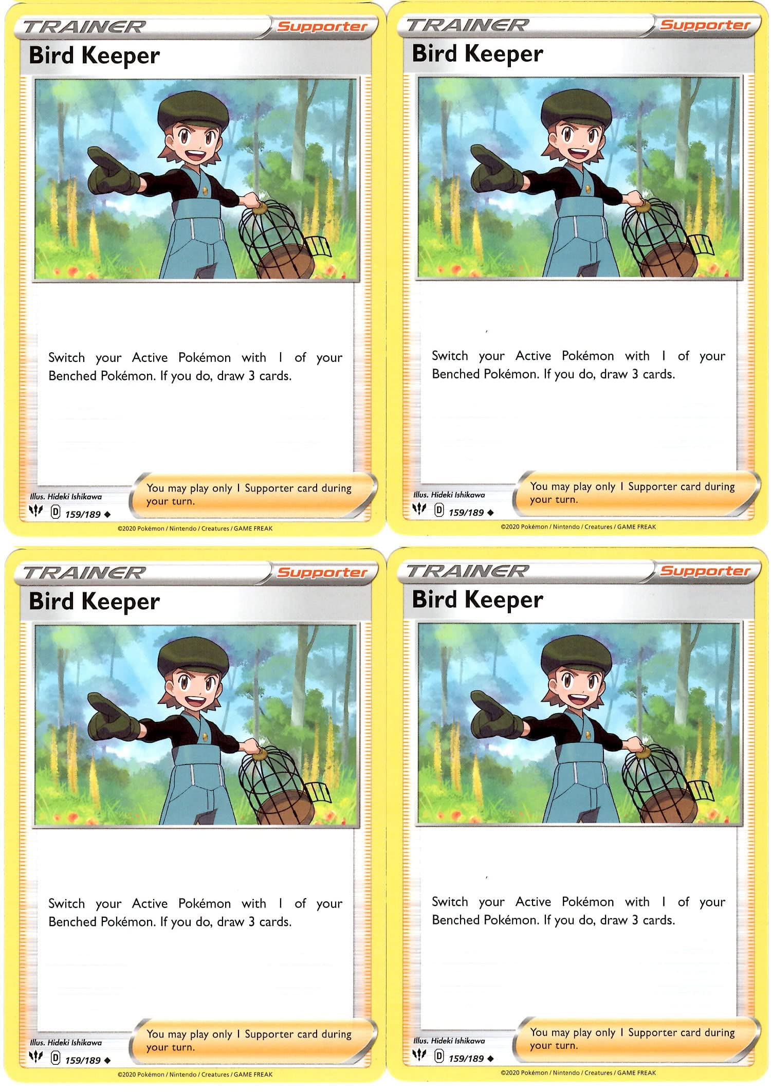 Bird Keeper 159/189 - Darkness Ablaze - Pokemon Trainer Card Lot - Playset x4