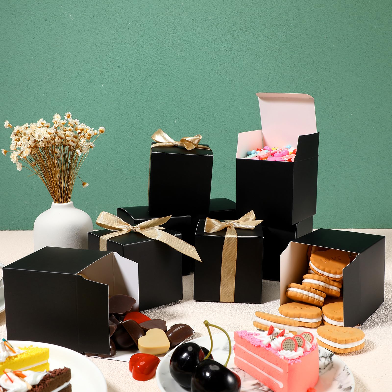 100 Boîtes Cadeaux En Papier Noir – 9,5x9,5x3cm – Mariage, Anniversaire, Bébé