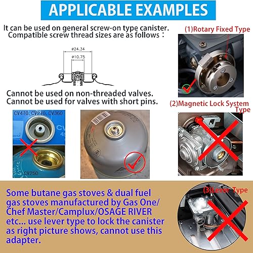 Miniatura 9 de CAMPINGMOON - Adaptador de estufa de gas para camping, convertir la válvula Lindal EN417 a estufa de gas butano Z13, Z13Z16