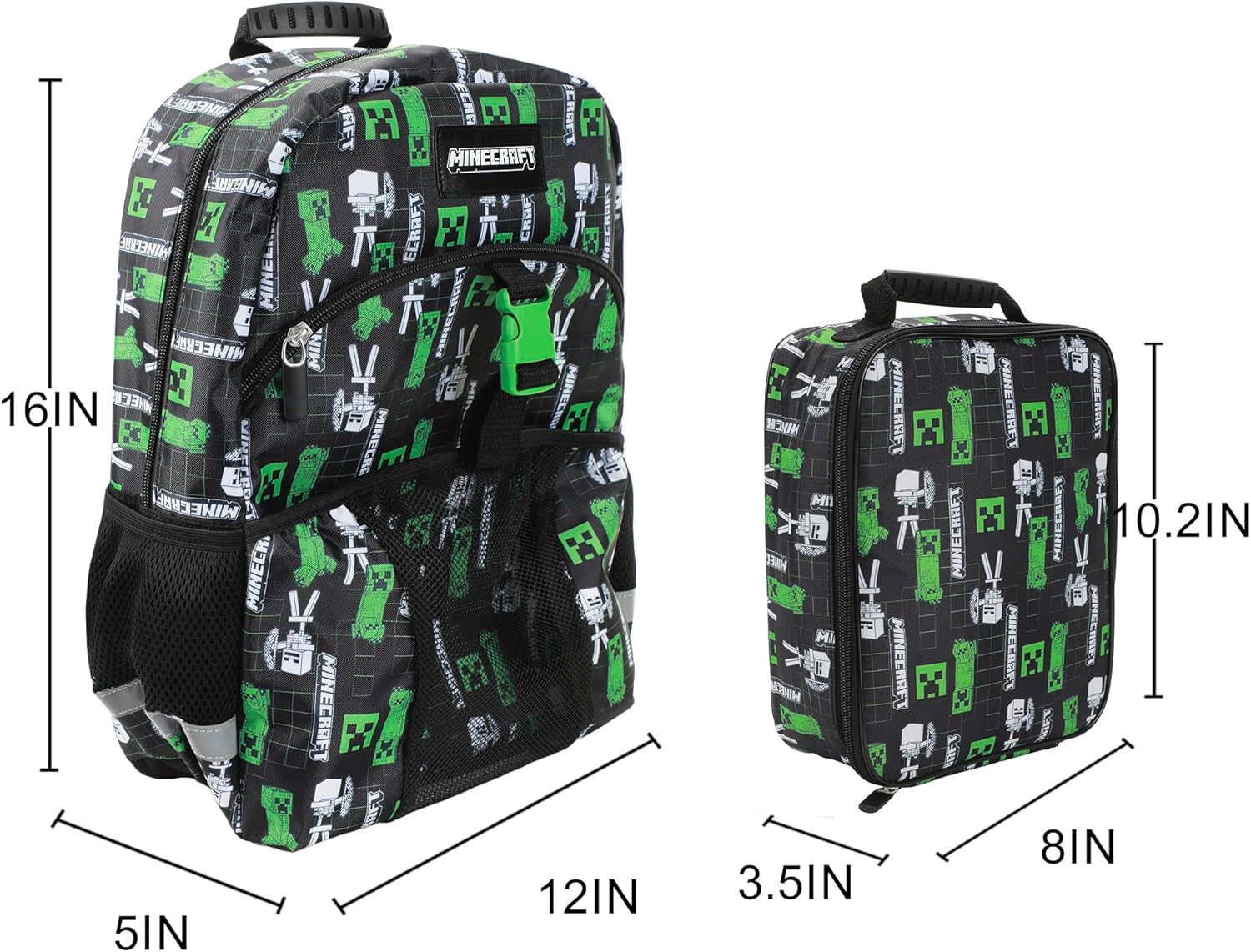 Bioworld Minecraft Creepers 2-Piece 16" Premium Backpack & Lunch Kit Set For School And Travel - Image 2