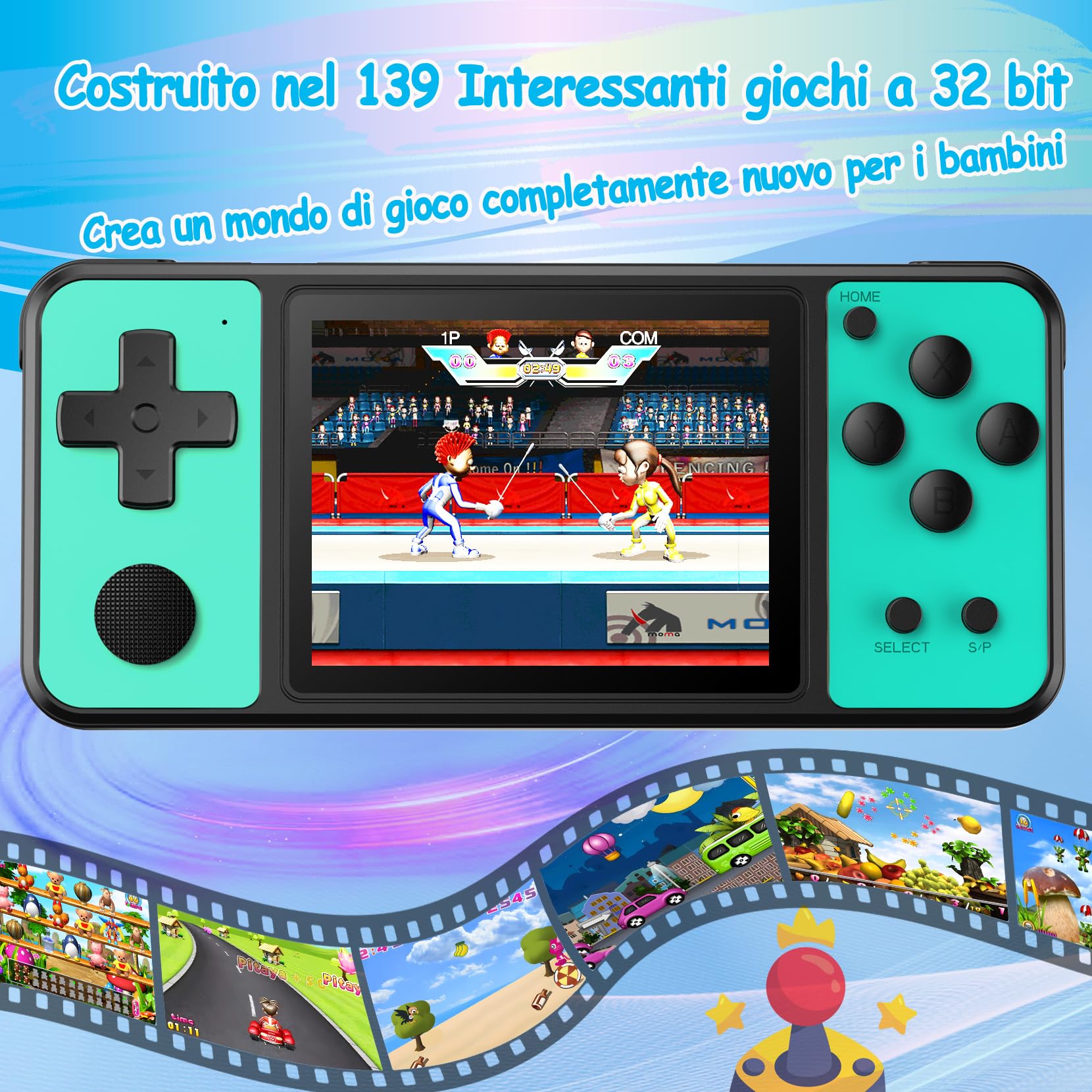Console Portatile Gaming per Bambini con 139 Videogiochi Retrò, Sistema di Gioco con Schermo IPS 3.0" e Batteria Ricaricabile, Giochi da Viaggio Regalo per Bambini Bambine dai 4-13 (Verde)