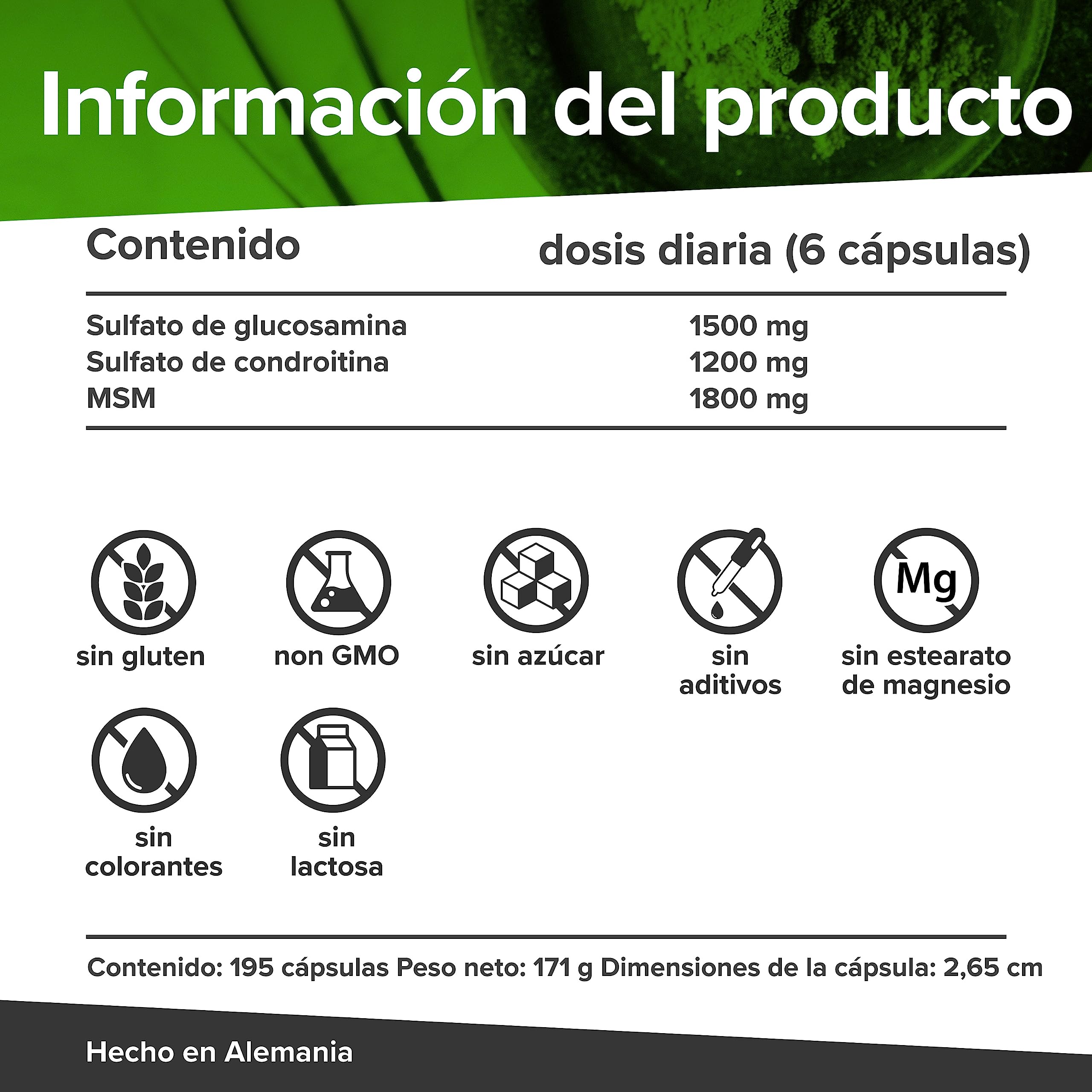 Glucosamina condroitina & MSM capsule ad alto dosaggio I 3 x 195 capsule I 4500 mg al dose giornaliera I Integratore alimentare senza additivi e testato in laboratorio I 1 mese
