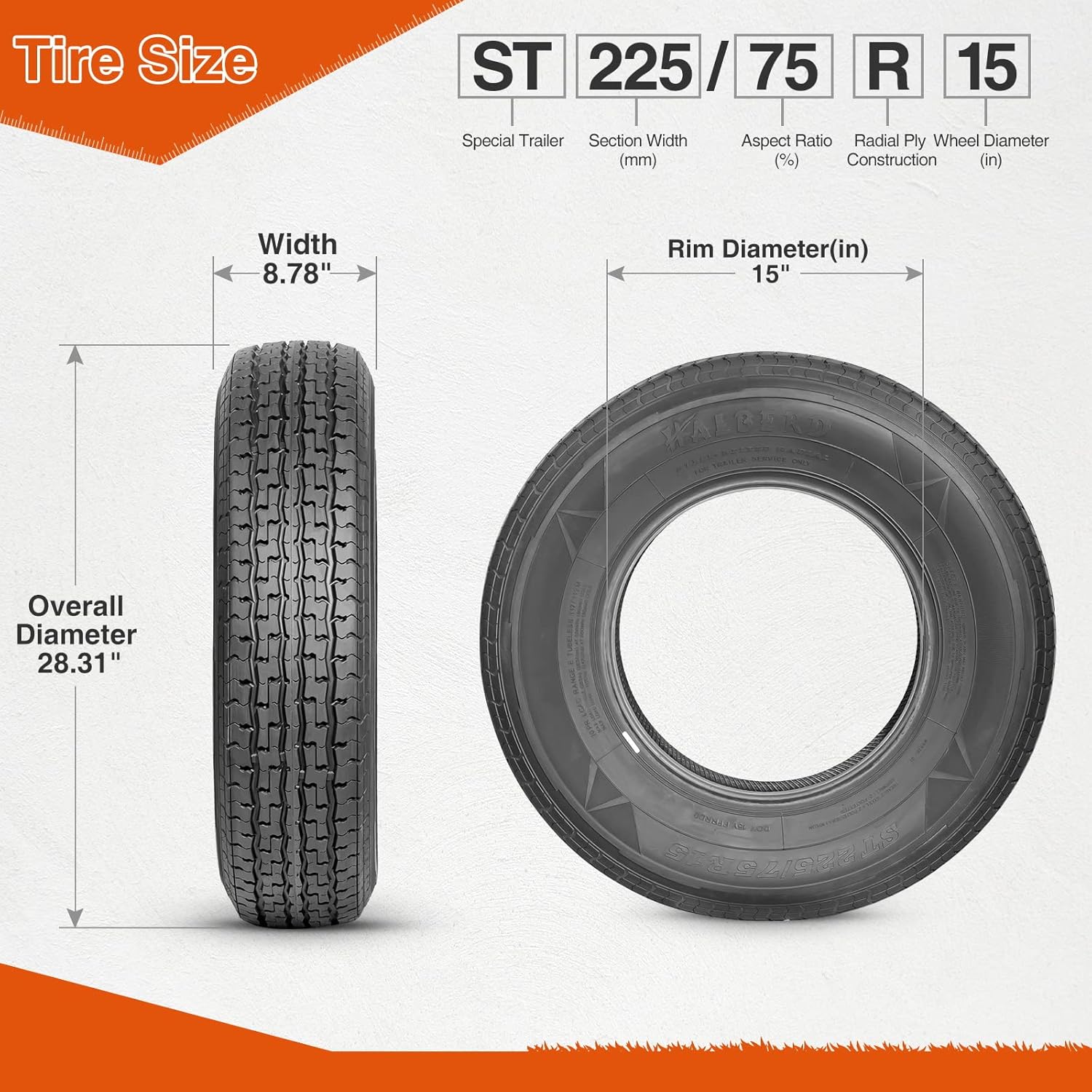 HALBERD Set 4 Premium Trailer Tires ST225/75R15 10PR Load Range E Heavy Duty 225 75 15 Radial Trailer Tires Improve Traction in all-road conditions