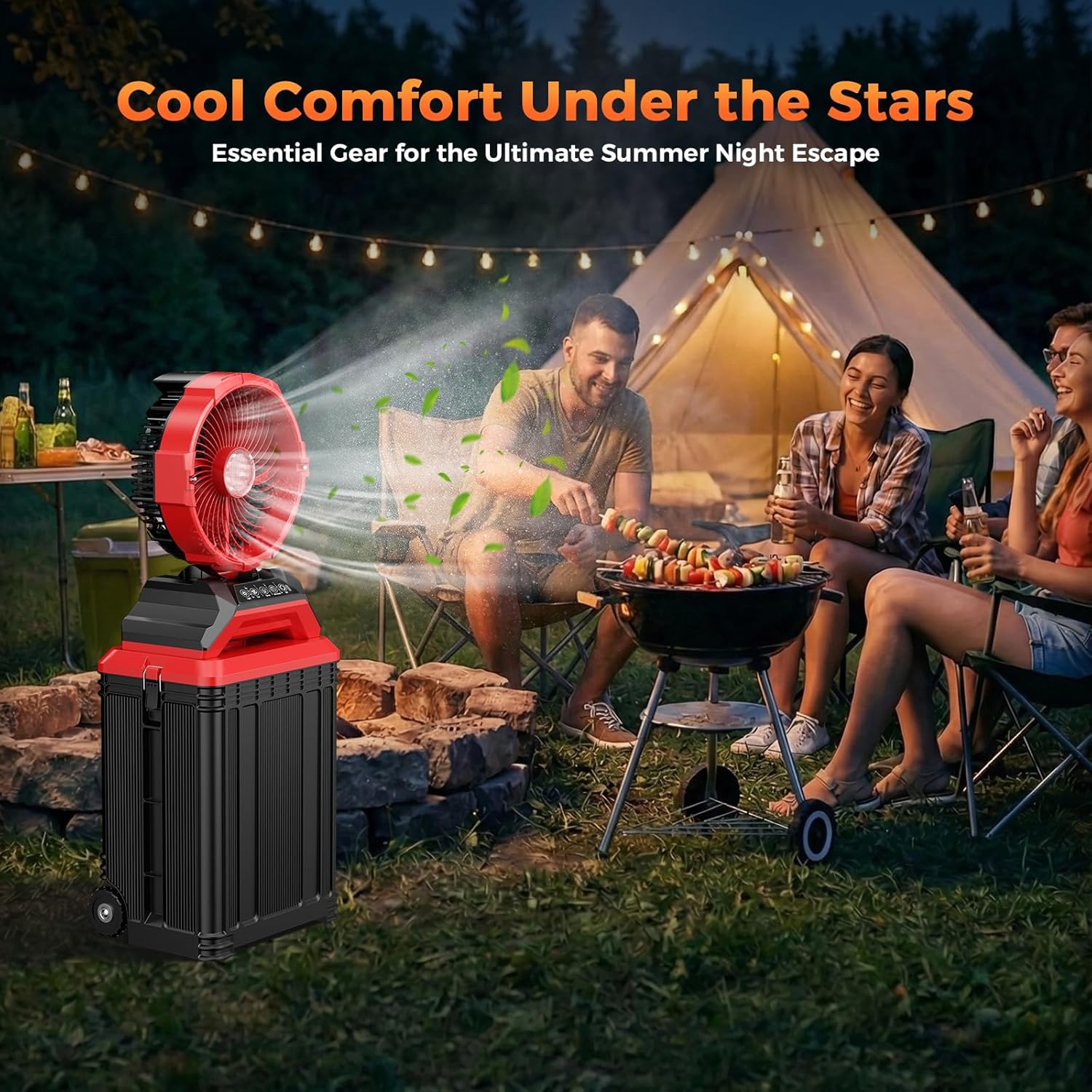 Portable Misting Fan with Wheels, 2-in-1 Rolling Mist Fan with 30L Water Tank, 30000mAh Rechargeable Battery Operated Cooling Station with Remote for Golf Cart, Patio, Camping, Outside & Travel