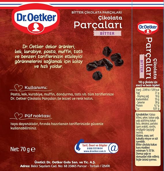 Dr. Oetker 70g Bitter - Çikolata Parçaları (Dekor)