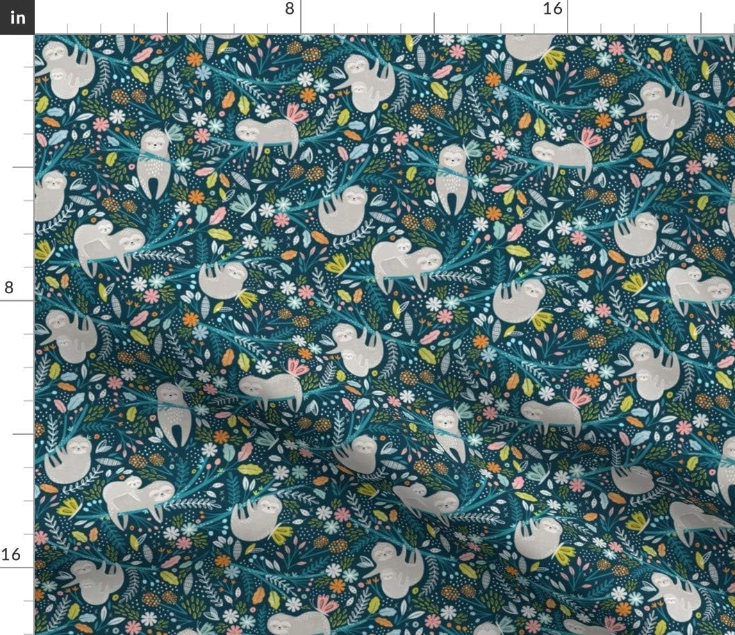 Spoonflower Fabric - Out Teal Butterflies Floral Turquoise Jungle Tropical Sloth Nursery Printed on Petal Signature Cotton Fabric by The Yard - Sewing Quilting Apparel Crafts Decor