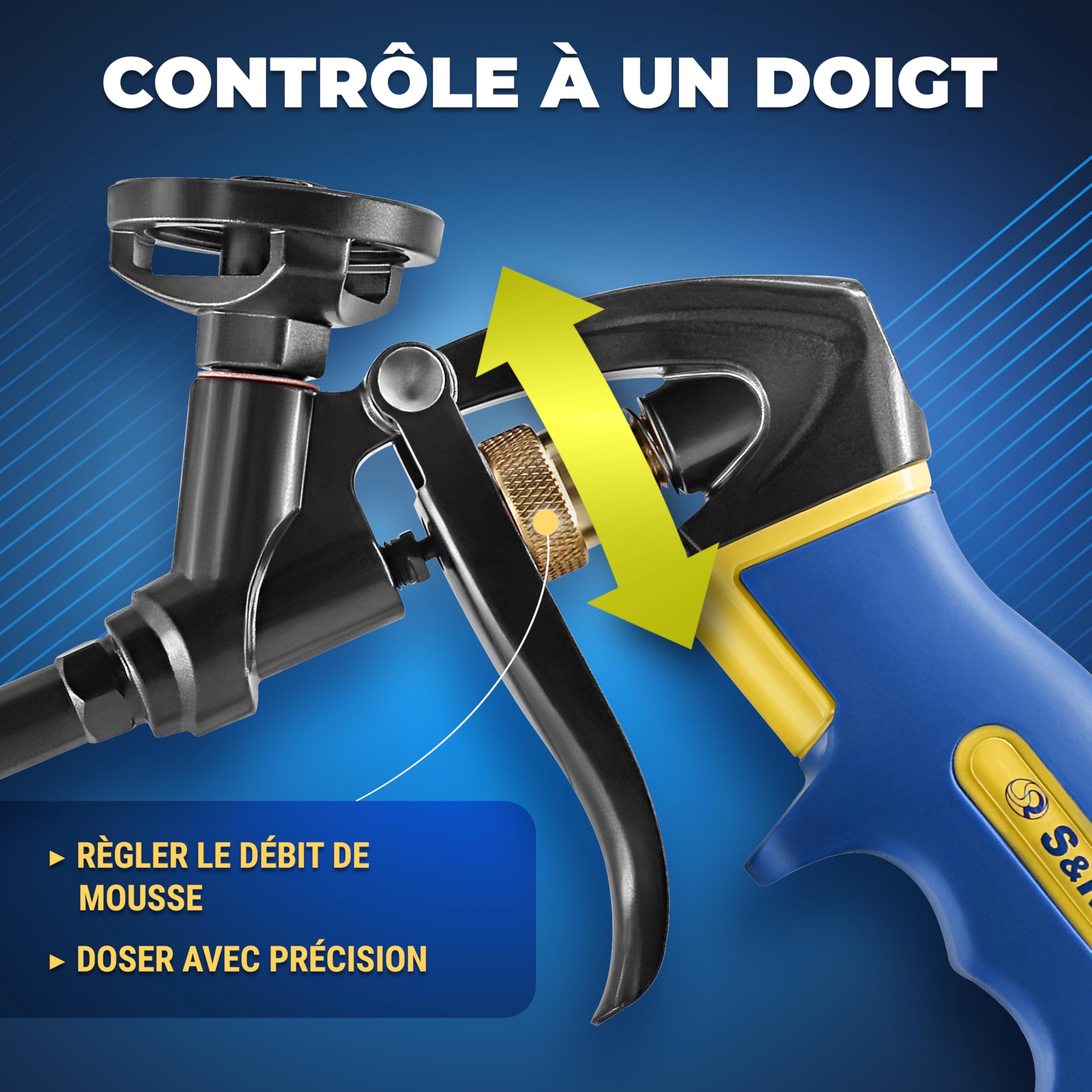 S&R Pistolet à Mousse Expansive Polyuréthane Pistolet à Calfeutrer Professionnel avec sortie mousse réglable et précise. Pistolet en Teflon pour Cartouche et Canettes de Mousse