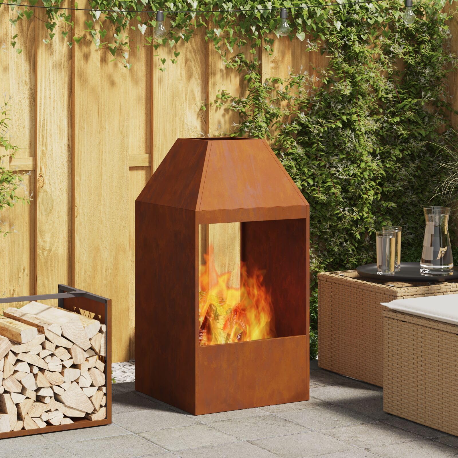 Palenisko ze stali corten 50x50x100 cm - 858989