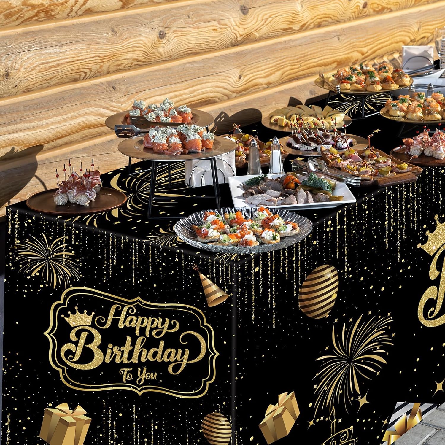 Oudain Happy Birthday Tablecloth Happy Birthday Party Decorations Black Gold Table Cover 72 x 30'' Rectangle Folding Table Cover for Women Men New Year's Black Gold Party Decorations Supplies