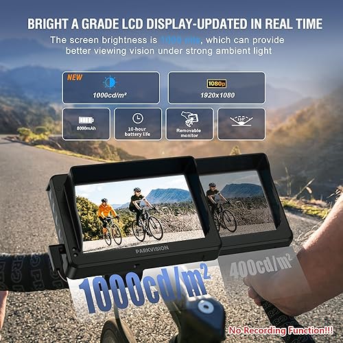 Miniatura 2 de PARKVISION Espejo de bicicleta para manillar, cámara de visión trasera de bicicleta con cubierta antipolvo, monitor HD 1080P de 4.3 pulgadas,