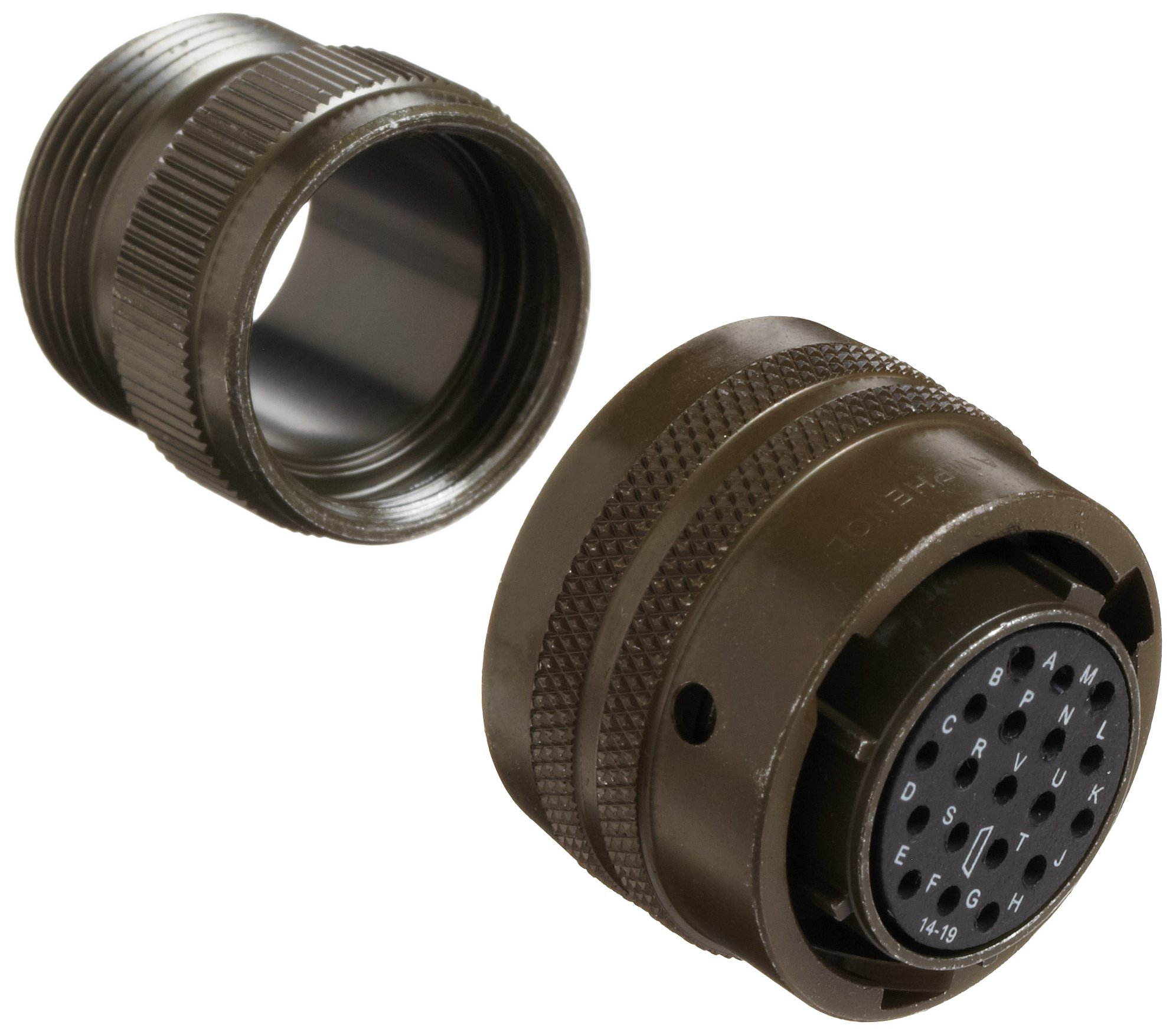 Amphenol Industrial PT06A-14-19S Circular Connector Socket, General Duty, Non-Environmental, Bayonet Coupling, Solder Termination, Straight Plug, 14-19 Insert Arrangement, 14 Shell Size, 19 Contacts