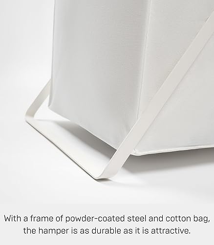 Miniatura 6 de Yamazaki Cesta de lavandería para el hogar, acero + algodón, grande, color blanco