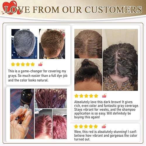 Vista 3 de Champú para teñir el cabello Cherry Brown 3 en 1, champú mágico de color marrón rojizo para mujeres y hombres, champú para teñir el cabello marrón