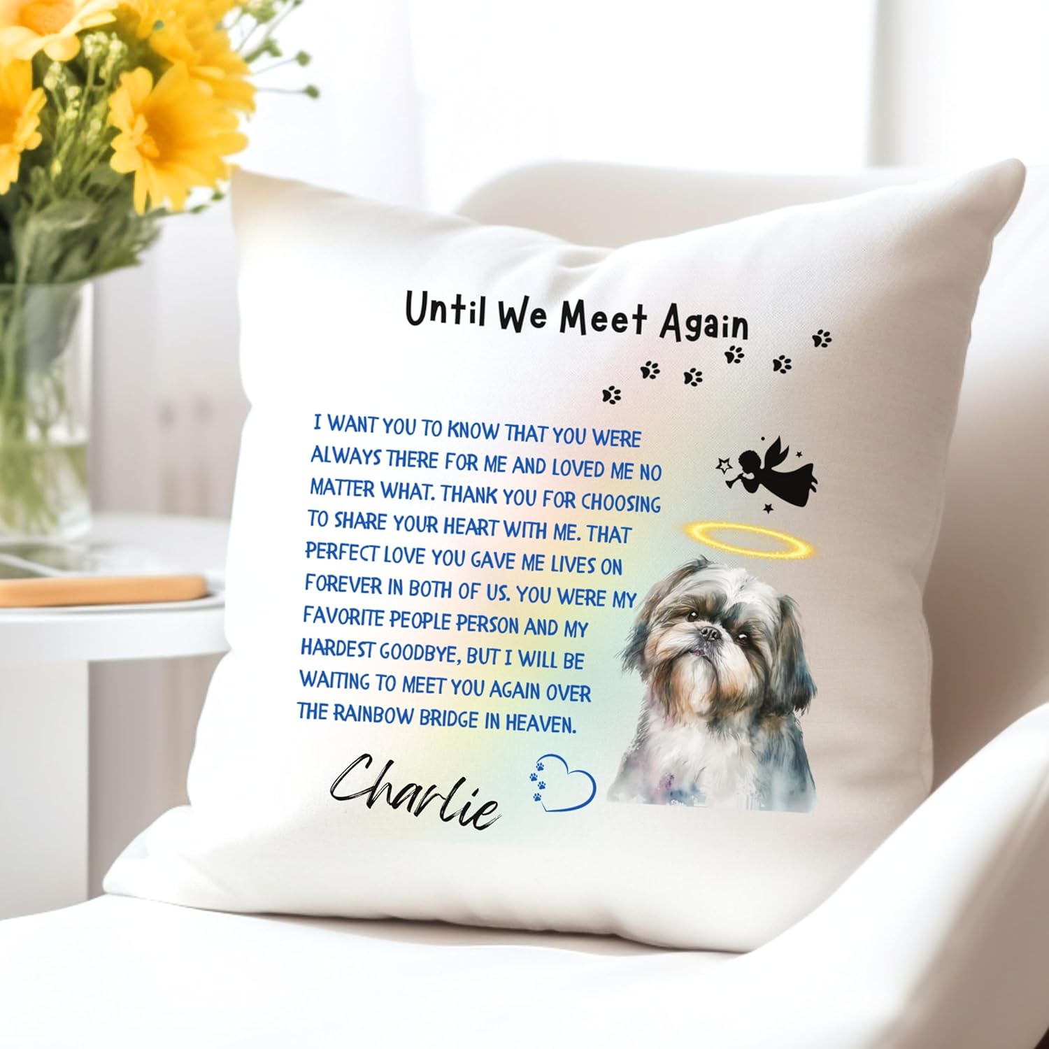 Shih Tzu Dog Pillow Cover - Double Sided Linen Decorative Pillow Case 20x20 Inches, Style 2