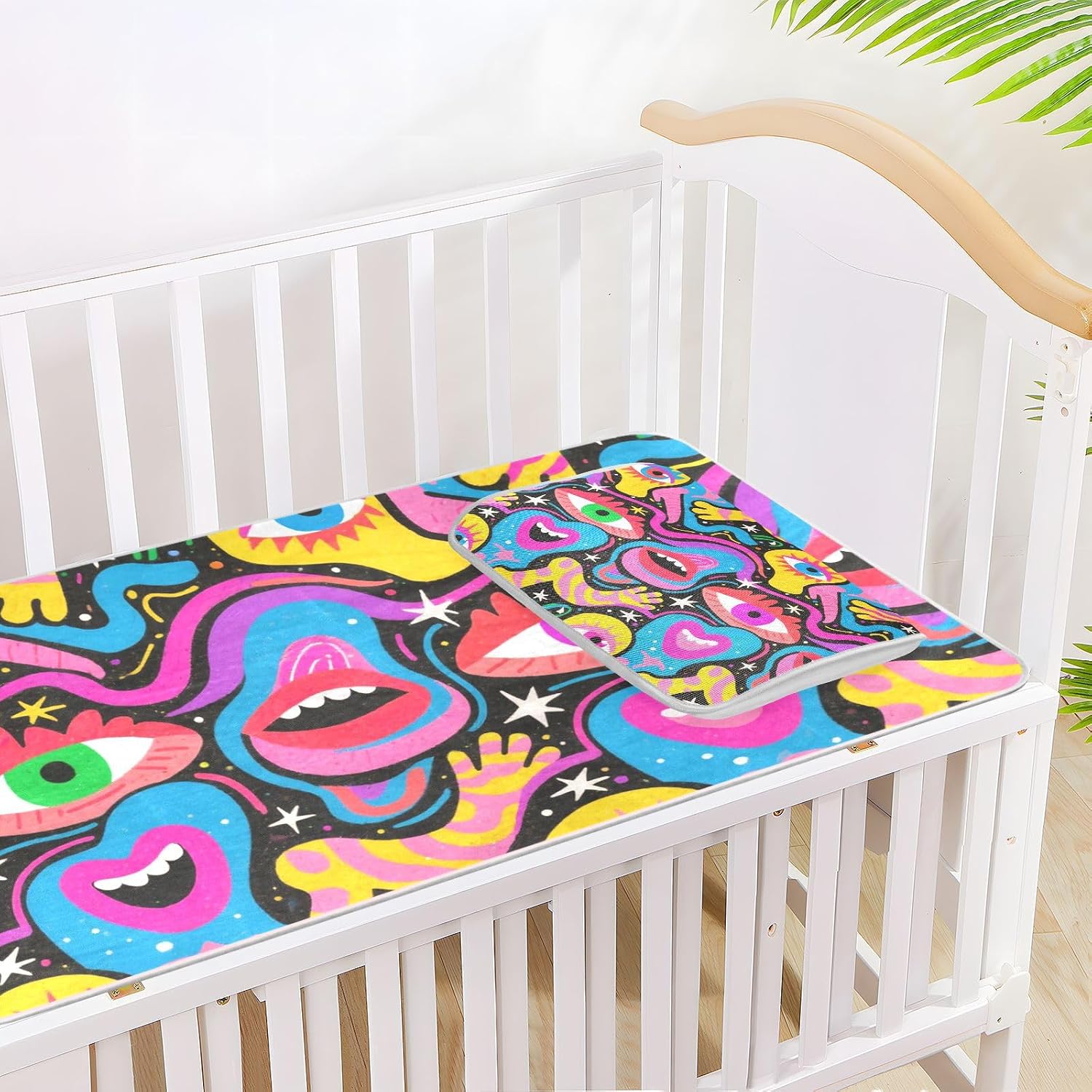 Cartoon Cool and Colorful Graffiti Cooling Baby Fitted Mattress 28" x 52" Reusable Mattress Protector pad for Baby&Toddler