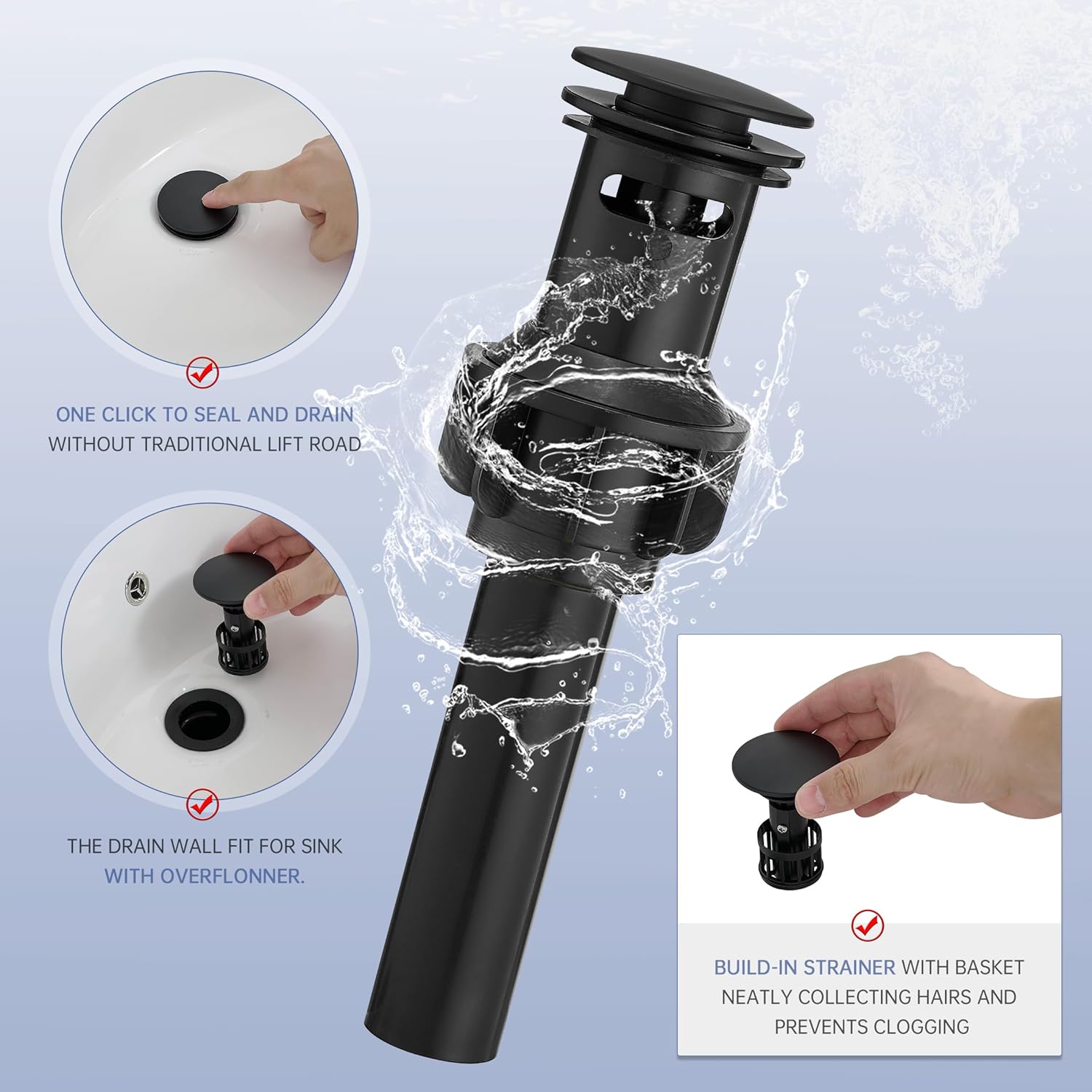 FRANSITON Bathroom Faucets with Pull Out Sprayer, 4 Inch Black Bathroom Faucet 3-Hole, 2 Handle Pull Down Sprayer Bathroom Sink Faucet with 360 Swivel Spout, Metal Pop-Up Drain