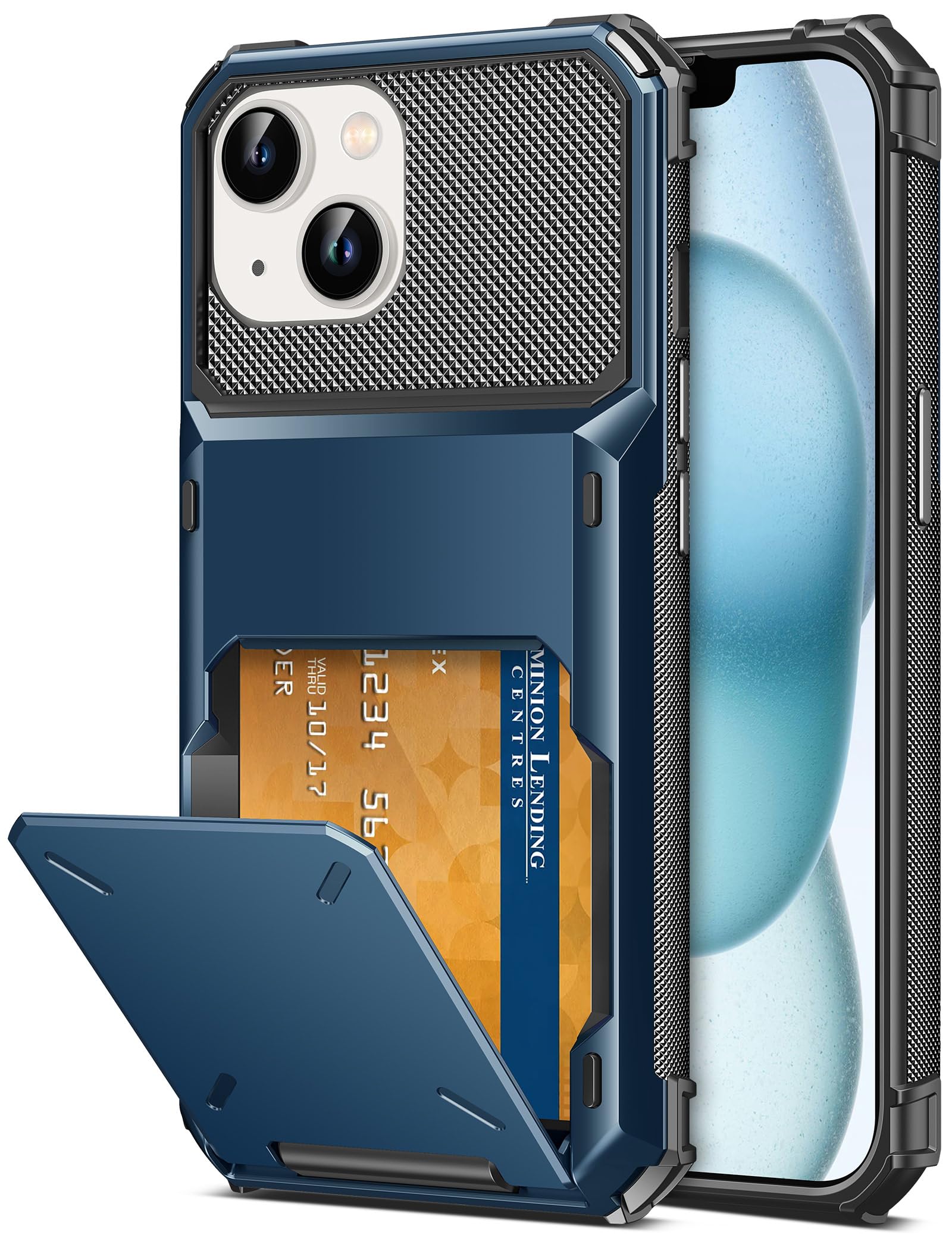 TITACUTEfor iPhone 15 Plus Case 14 Plus Wallet 5 Credit Card Holder Slot Flip Cover Design Back Pocket Dual Layer Armor Anti-Scratch Hard Shell Hybrid Protective Bumper for iPhone 15+/14+ Navy Blue