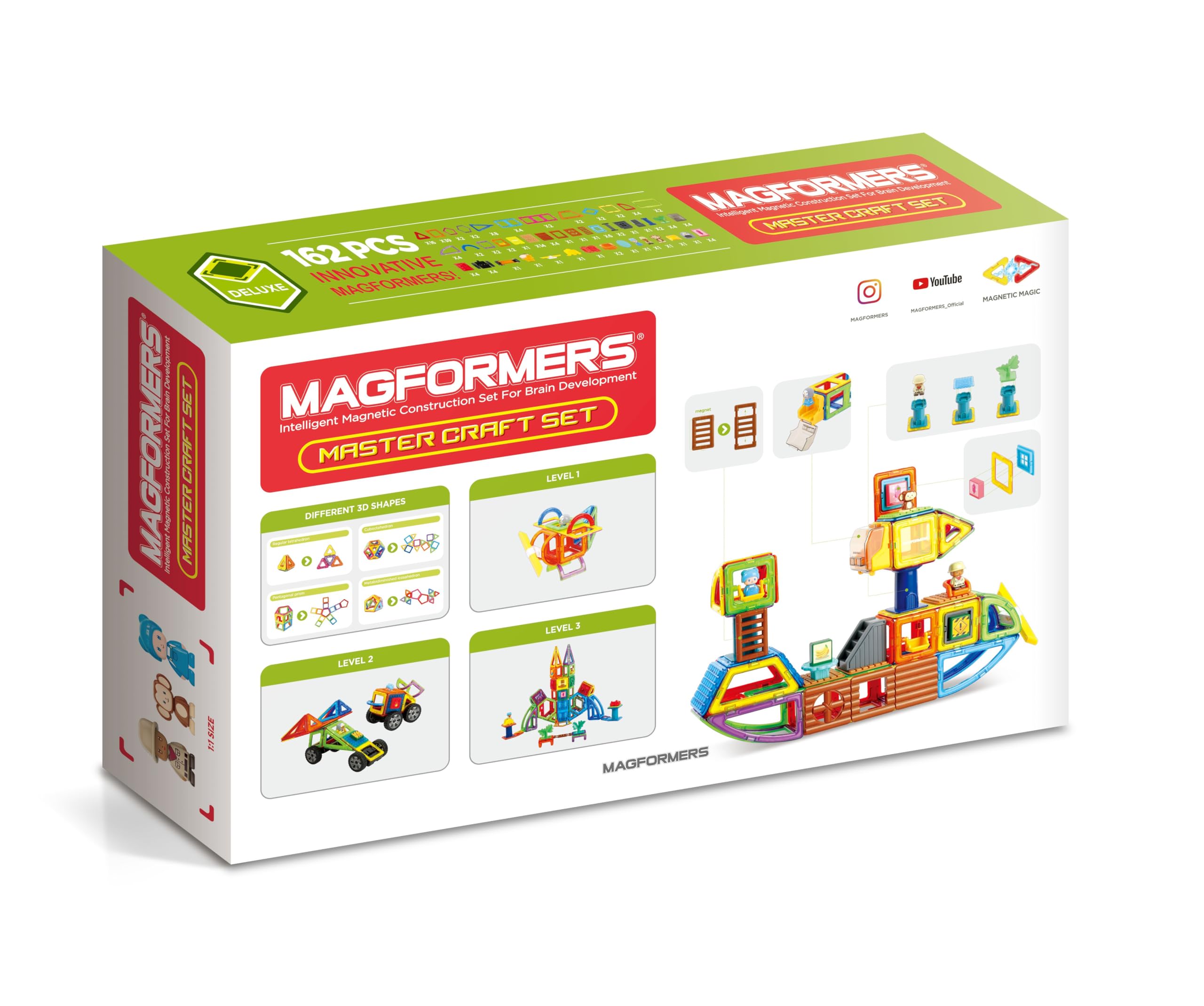 MAGFORMERS Master Craft Set, 279-15 Magnetbausteine Konstruktionsspielzeug 162 Teile, bunt, 3-99 Jahre