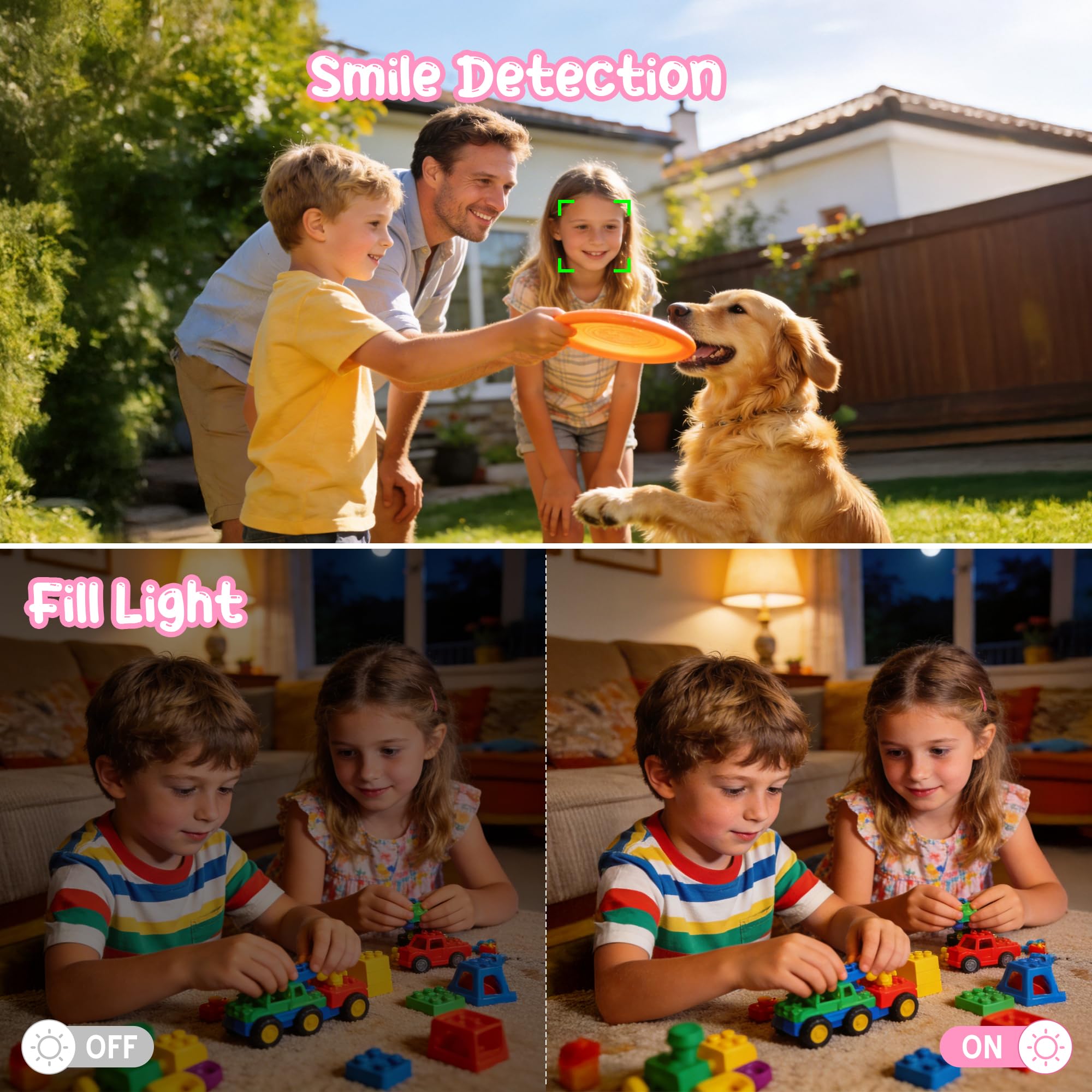 Fotocamera Digitale 1080P 44MP Macchina Fotografica Vlogging per Bambini Ragazzi, FHD Compatta Portatile con Schermo da 2,4" Zoom 16X, Mini Fotocamera Anti-Shake per Principianti Studenti-Rosa - 4