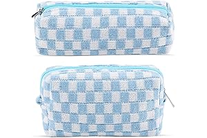 2Pcs Checkered Pencil Pouch Cosmetic Bag Set