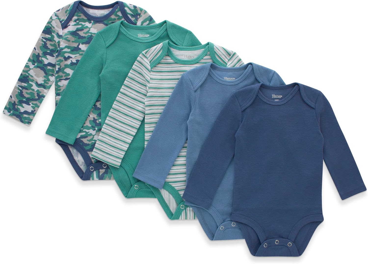 Hanes Baby Long Sleeve Bodysuit, Ultimate Flexy Bodysuits Boys & Girls, 5-Pack