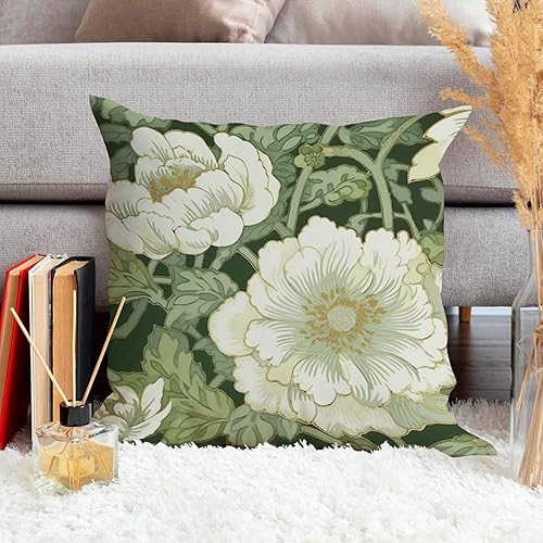 Miniatura 4 de ArogGeld Fundas de cojín asiáticas de Chinoiserie con diseño de flores blancas y verdes, funda de almohada chinoiserie con diseño de peonías y hojas