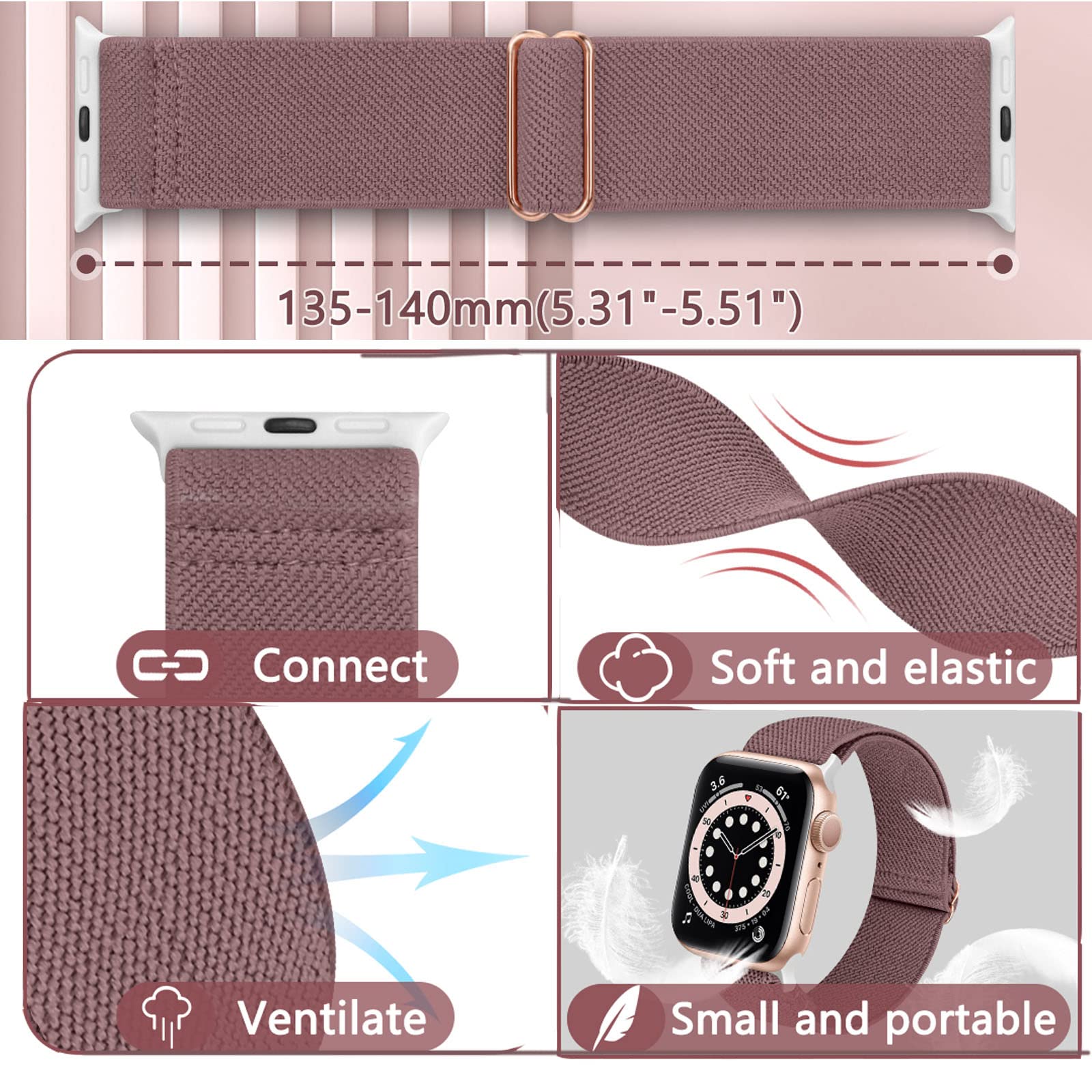 Adjustable Braided Solo Loop Bands Compatible with Apple Watch 38mm 40mm 41mm 42mm 44mm 45mm 49mm, Stretchy Nylon Sport Elastic Wristbands Women Men Straps, 3 Packs