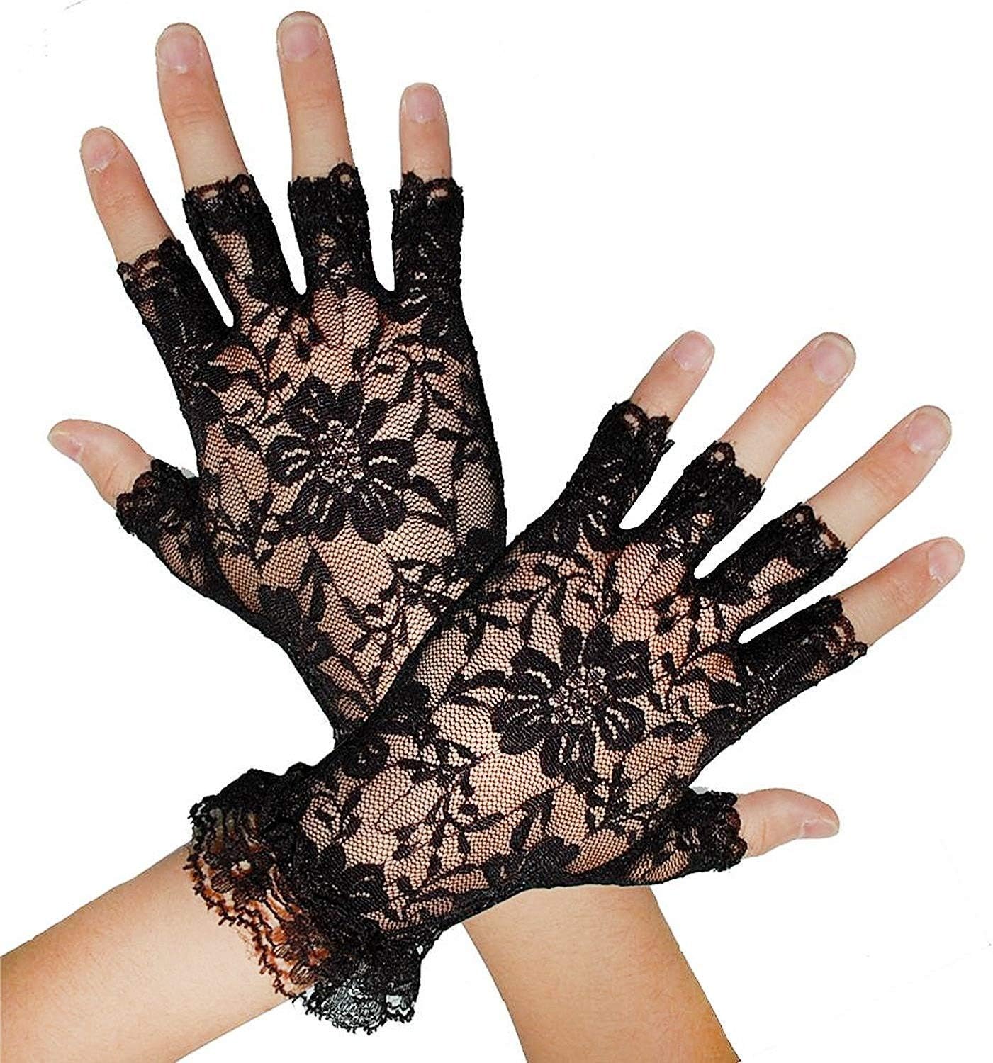 80's Black Lace Fingerless Gloves Madonna, Hen Night/Ladies Short Lace Gloves Black Accessory Victorian