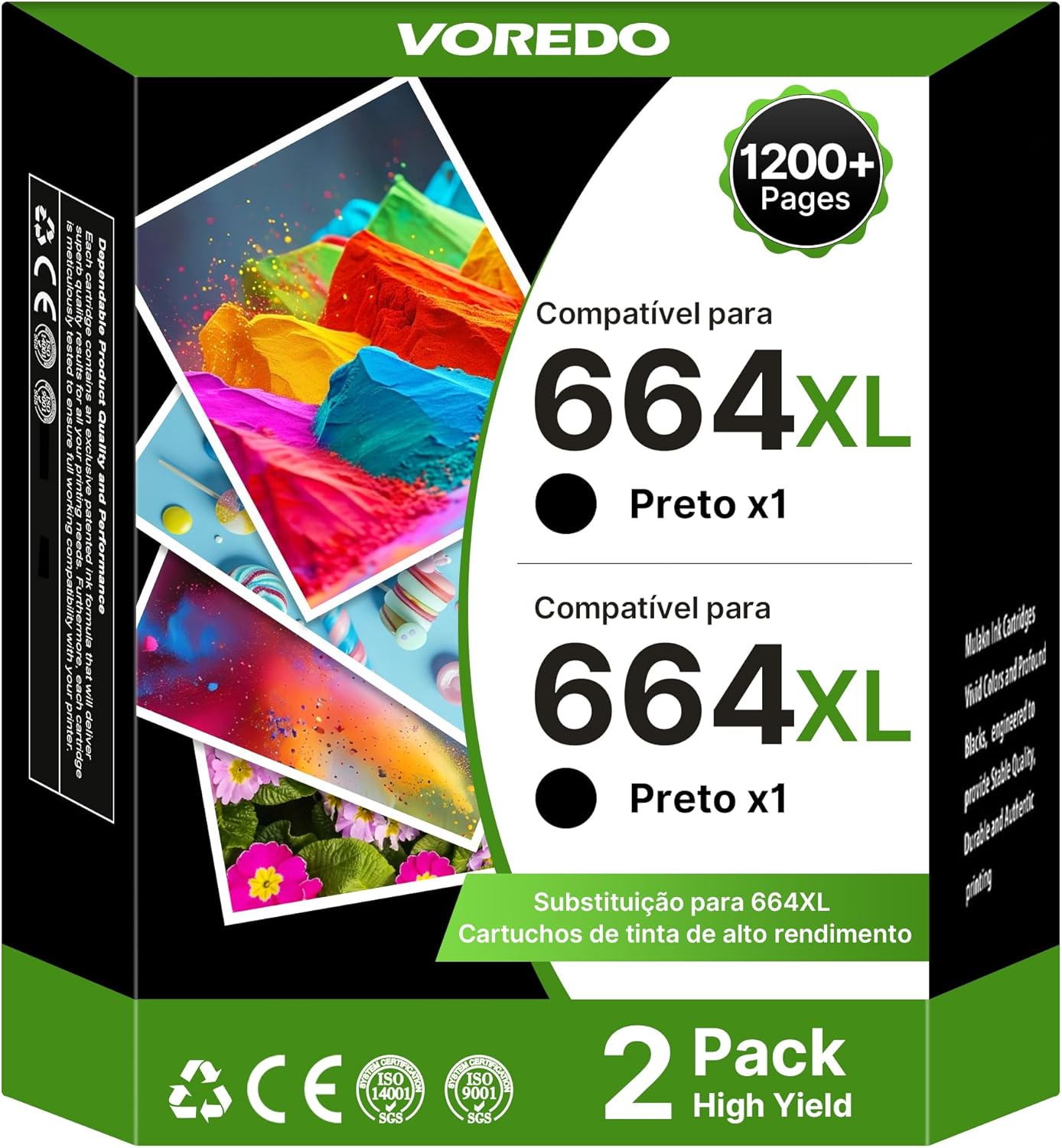 VOREDO Cartucho de Tinta HP 664 Testado por 7 dias para home office