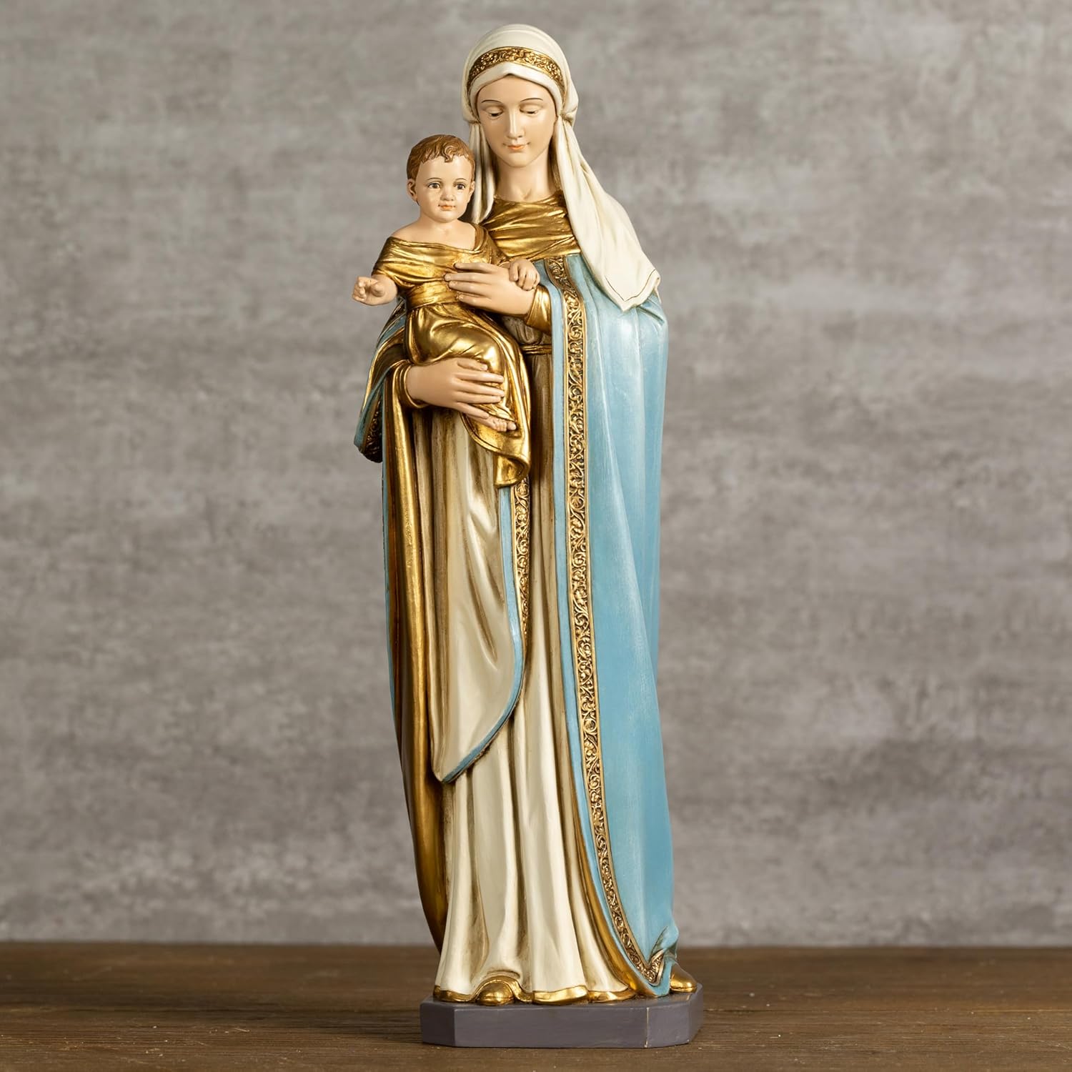 BC Catholic Virgin Mary and Infant Jesus Statue, 14.5" H Madonna Indoor Inspirational Home Décor, Church Style Religious Gift, Renaissance Sculpture Handpainted by Buildclassic - Image 3