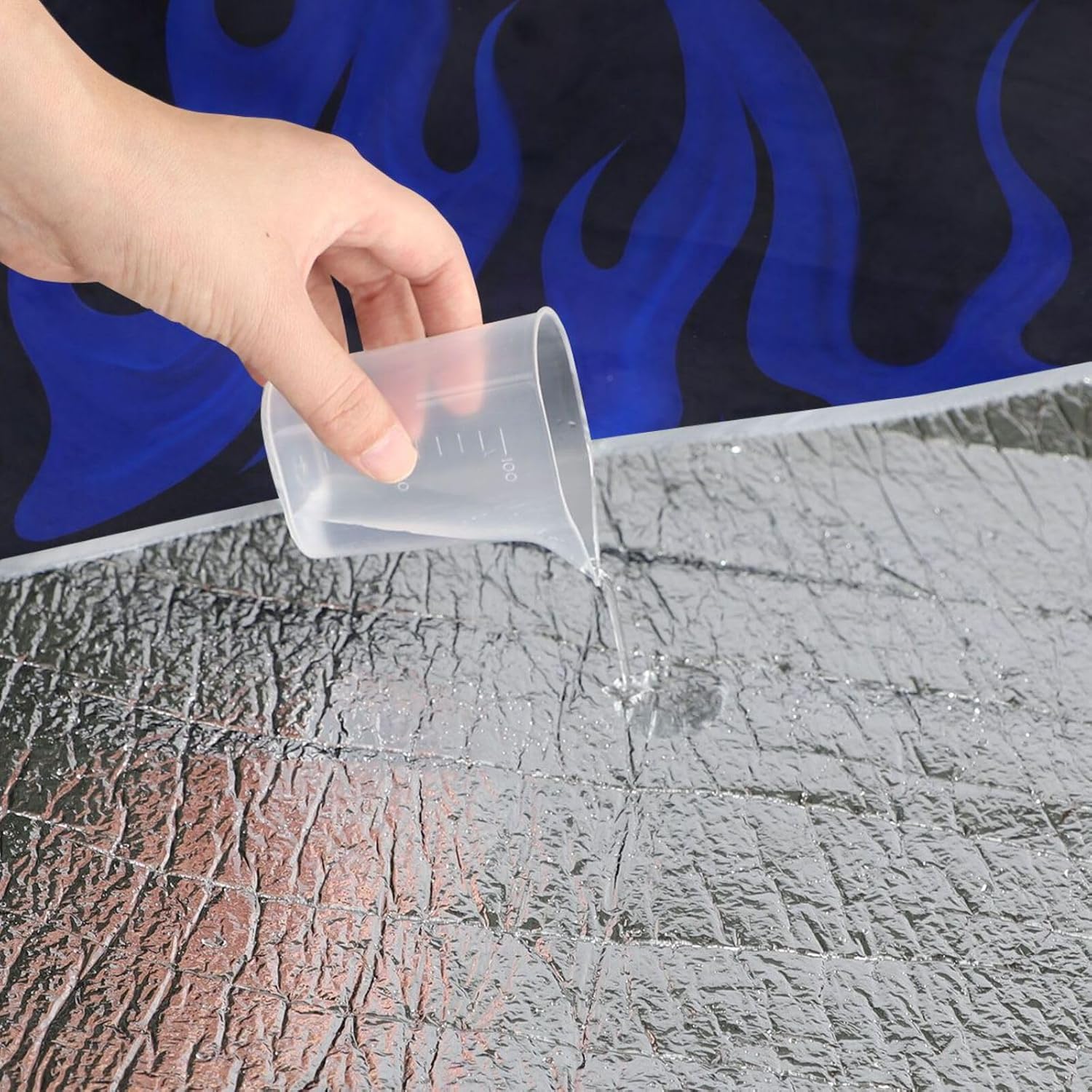 Round Outdoor Mat - Fits 2 Adults, Summer Accessories Waterproof Foldable Picnic Blanket for Spring Summer Camping 58 in (Black Cool Flame Dark Blue)