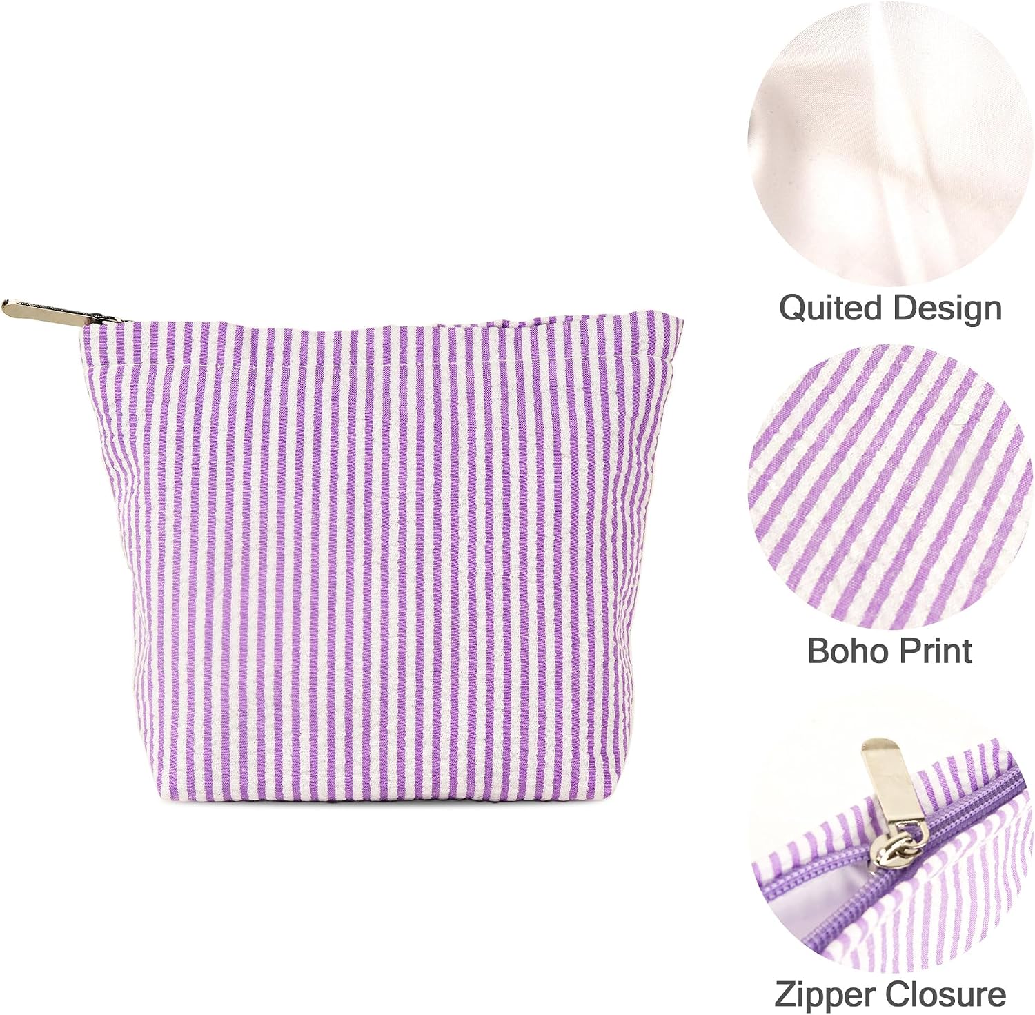 2 Pack Travel Cosmetic Bag, Fashion Stripes Makeup Bag Organizer, Portable Toiletry Bag Zipper Pouch for Women (Green & Purple) image 3