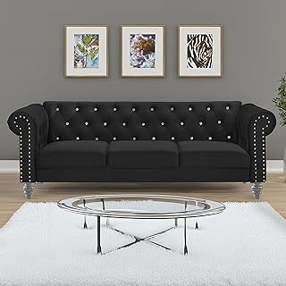 New Classic Furniture Glam Emma Velvet Three Seater Chesterfield Style S...