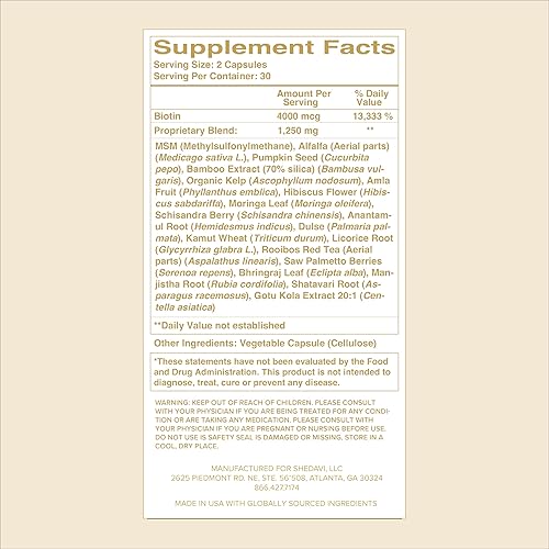 Miniatura 6 de Shedavi Vitaminas naturales icónicas para el cabello para un crecimiento rápido del cabello, suplementos puros para el cabello formulados con