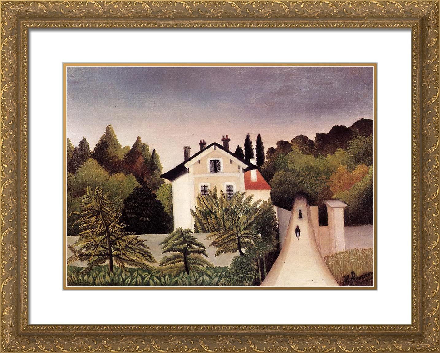 ArtDirect Rousseau, Henri 24x19 Gold Ornate Framed Art Print with Double Matting Titled: House on the Outskirts of Paris