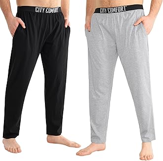 CityComfort Mens Pyjama Bottoms - Jersey Lounge Pants with Pockets, Pack of 2