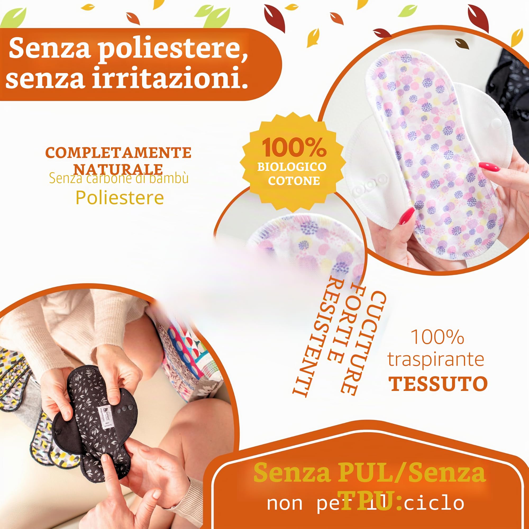 Natissy Salvaslip Riutilizzabili in Cotone Biologico per Donna, Lavabili, Traspiranti, Morbidi, Senza Odori e Senza PUL - Set 7 pz Tanga - Made in EU