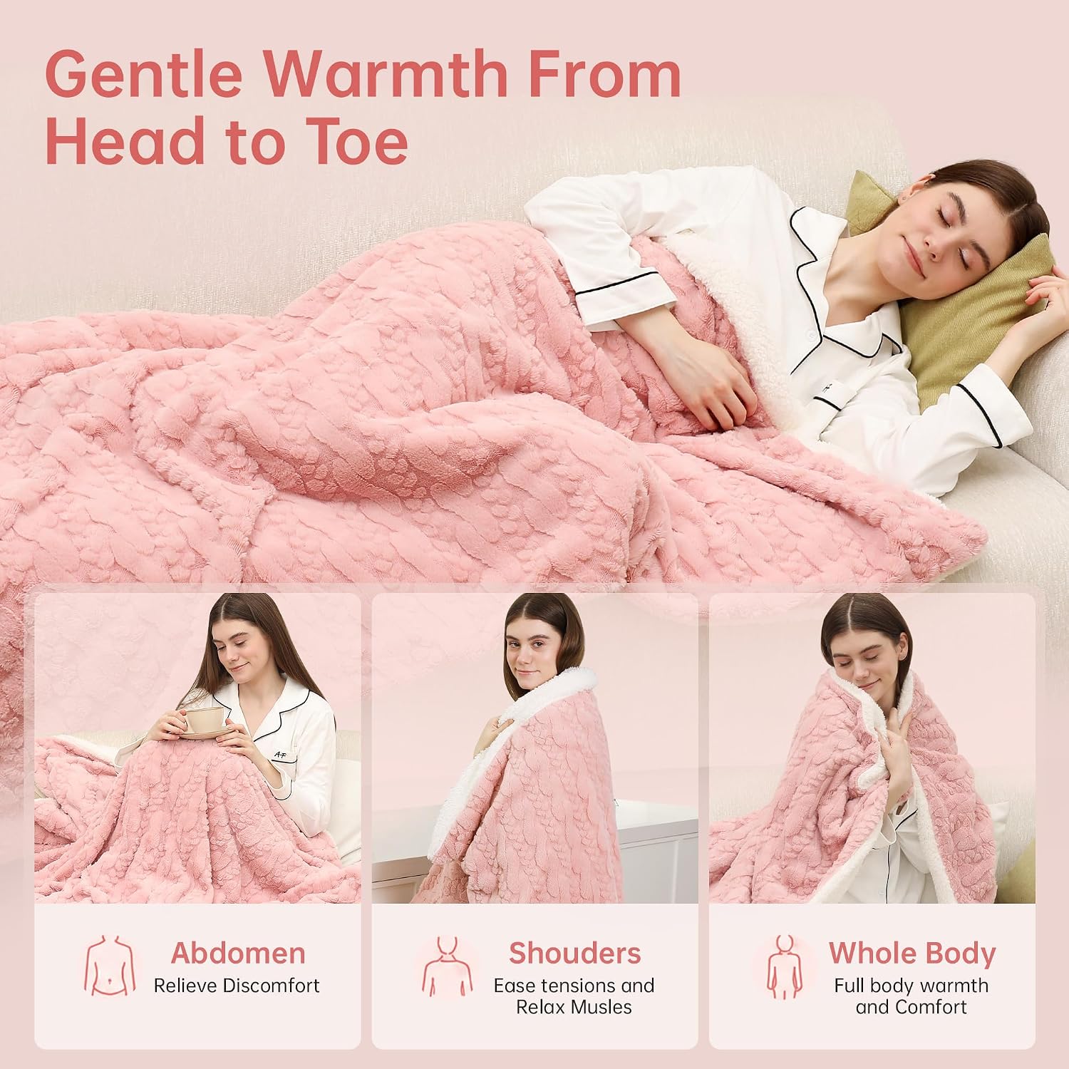 ESTINGO Electric Blanket Throw, 50x60 Rabbit Faux Fur Heating Blanket Throw