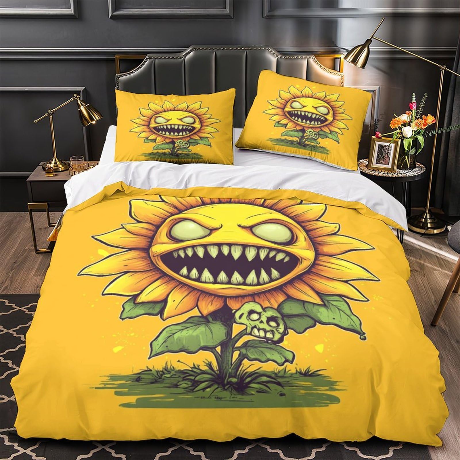 Parure de lit monstre tournesol 3D 135x200cm housse de couette