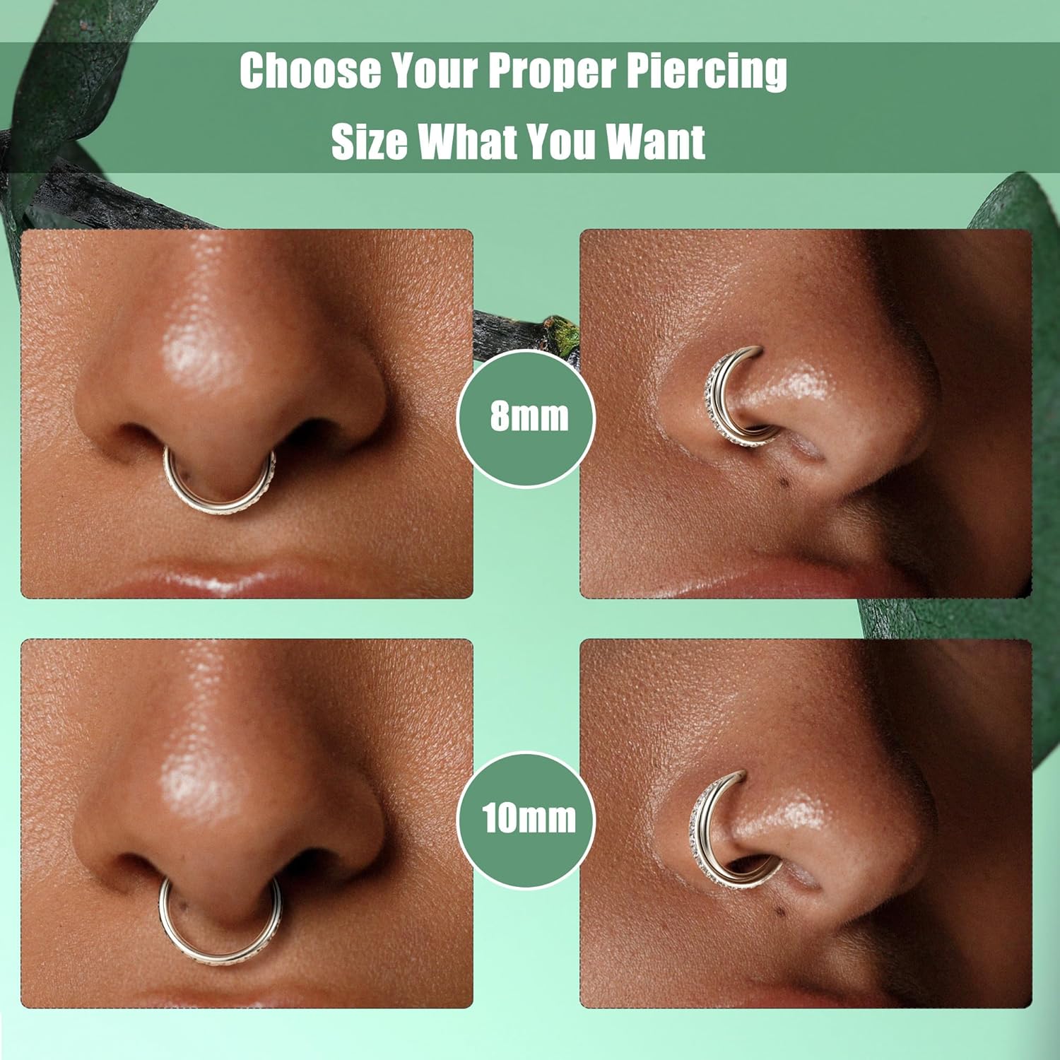 ZHDCC Nose Ring Hoop 3Pcs Surgical Steel Hoop Nose Rings 18G/20G Hinged CZ Nose Piercing Jewelry 14K Gold 8MM/10MM Septum Clicker Lip Rings Helix Rook Tragus Daith (16 gauge - Image 2