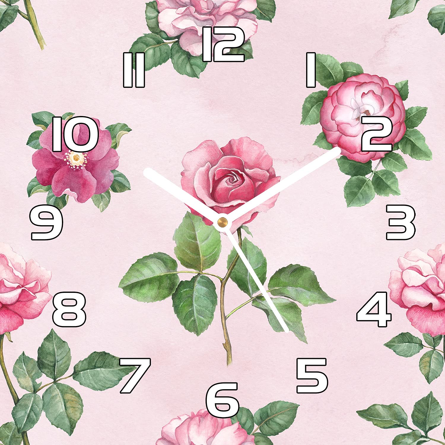 Horloge en verre fleurs roses 30x30 cm Coloray avec aiguilles blanches