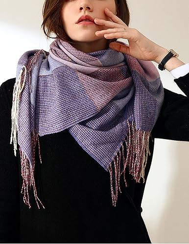 Miniatura 5 de Bufandas de invierno para mujer, bufanda a cuadros con borla, elegante bufanda de cachemira para mujer