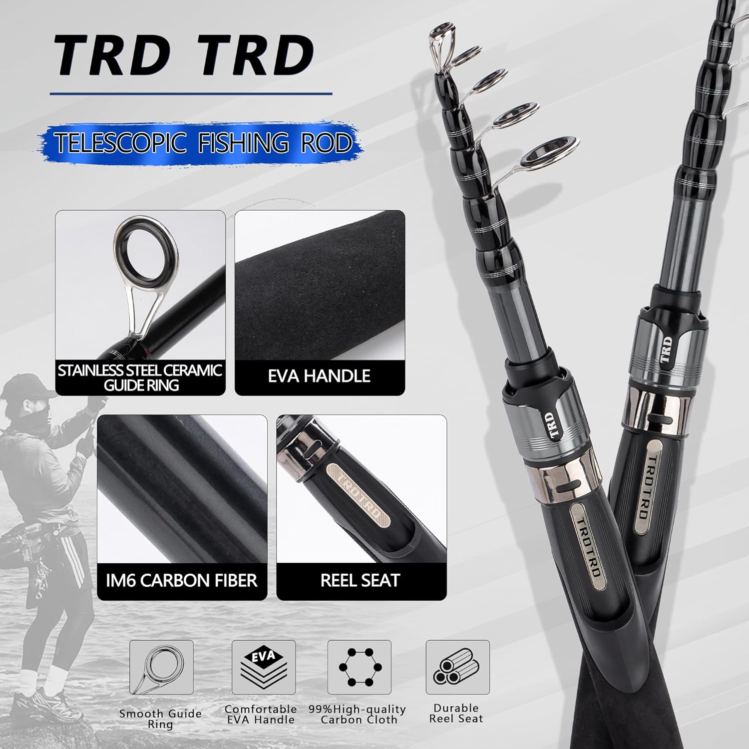 Telescopic Fishing Rod and Reel Combo-IM6 Carbon Fiber Collapsible Rod with Spinning Reel -CNC Spool, Waterproof - All-in-One Starter Kit with Tackle Box, Lures & Bag for Freshwater/Saltwater