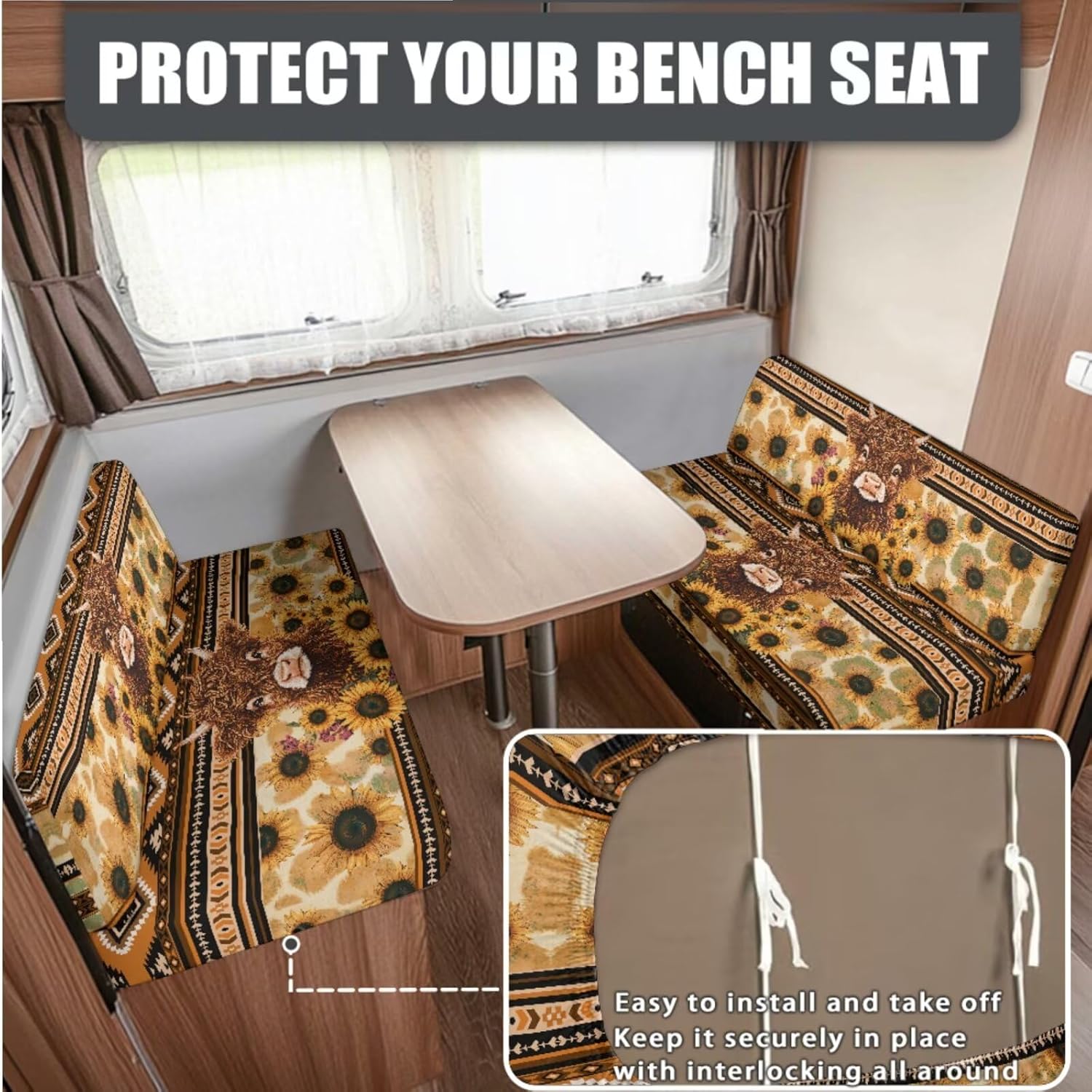 Boatee Aztec Sunflower Highland Cow RV 2 Seat Sofa Chair Cover for Inside Couch Cover Loveseat Sofa Slip Covers for 2 Seat Cushion Couch Great Gift for Family and Friend