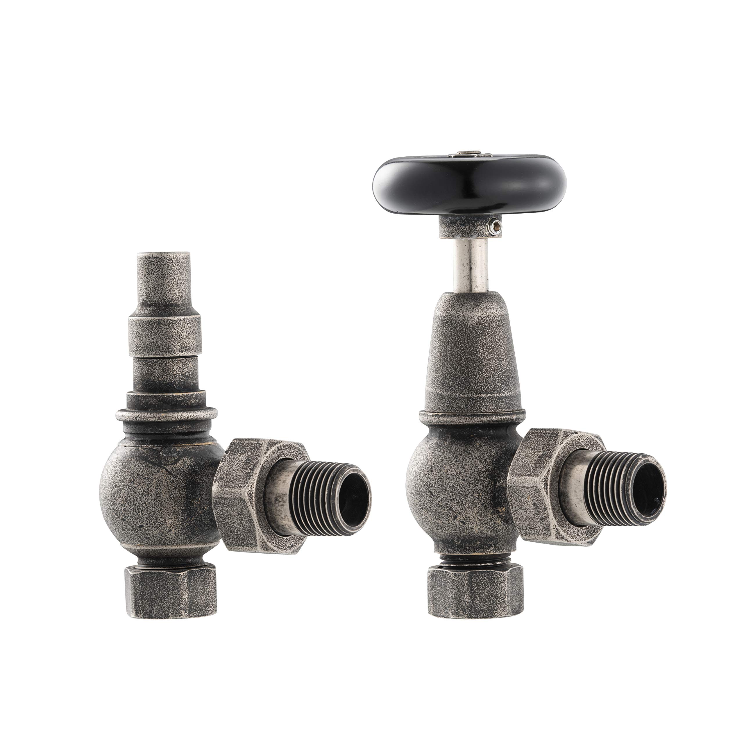 Arroll Pewter Uk-20 P Traditional Manual Radiator Valve In With Fsc Certified Black Wooden Wheel Head & Lockshield