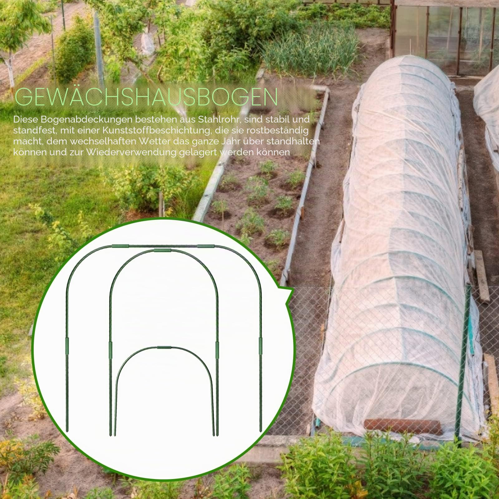 Warooma 6 x Gartenreifen für Reihenabdeckung, 86 x 91,4 cm, Gewächshaus-Rahmen, Tunnel-Reifen, rostfreier Stahl, mit kunststoffbeschichtetem Stützrahmen, Durchmesser 11 mm