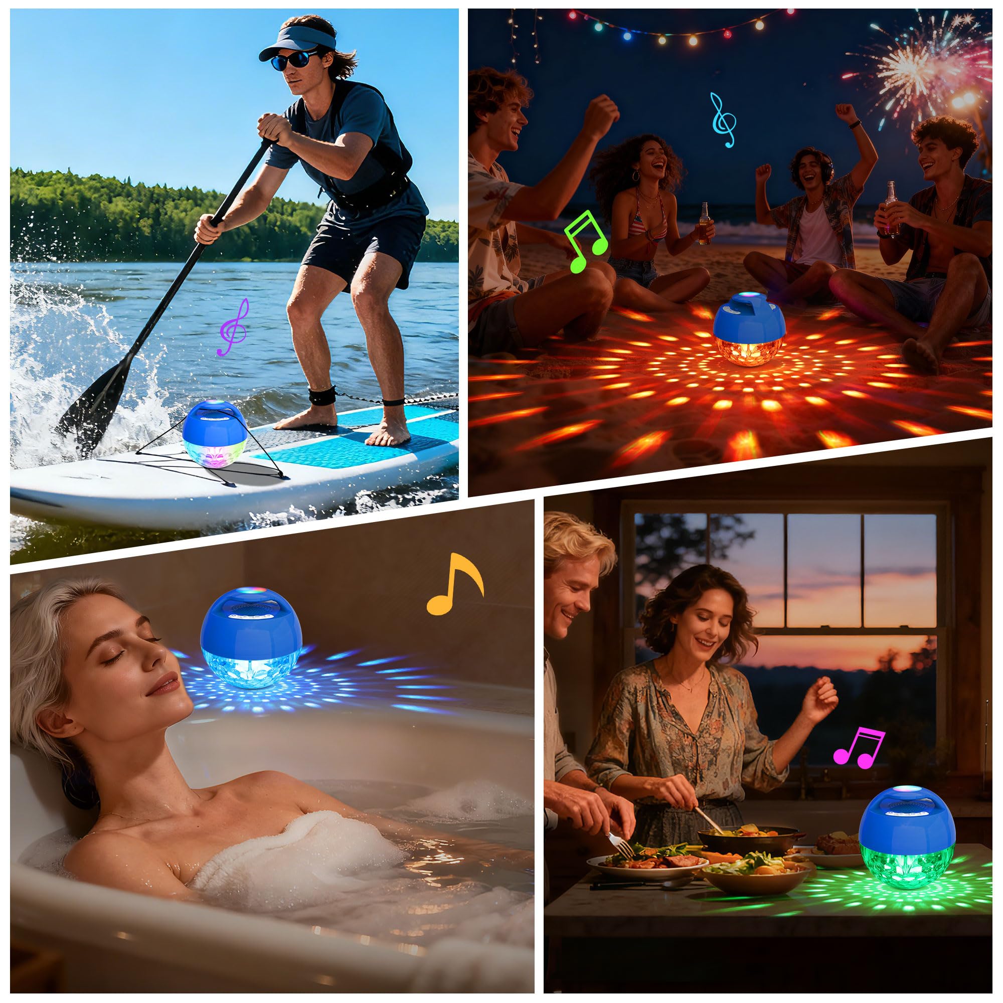 KingSom Altoparlante per Piscina con Luminosa,Altoparlante Bluetooth Piscina,Cassa Bluetooth Impermeabile IP68 Altoparlante Bluetooth Galleggiante,Audio stereo,BT5.4,Cassa Bluetooth Doccia