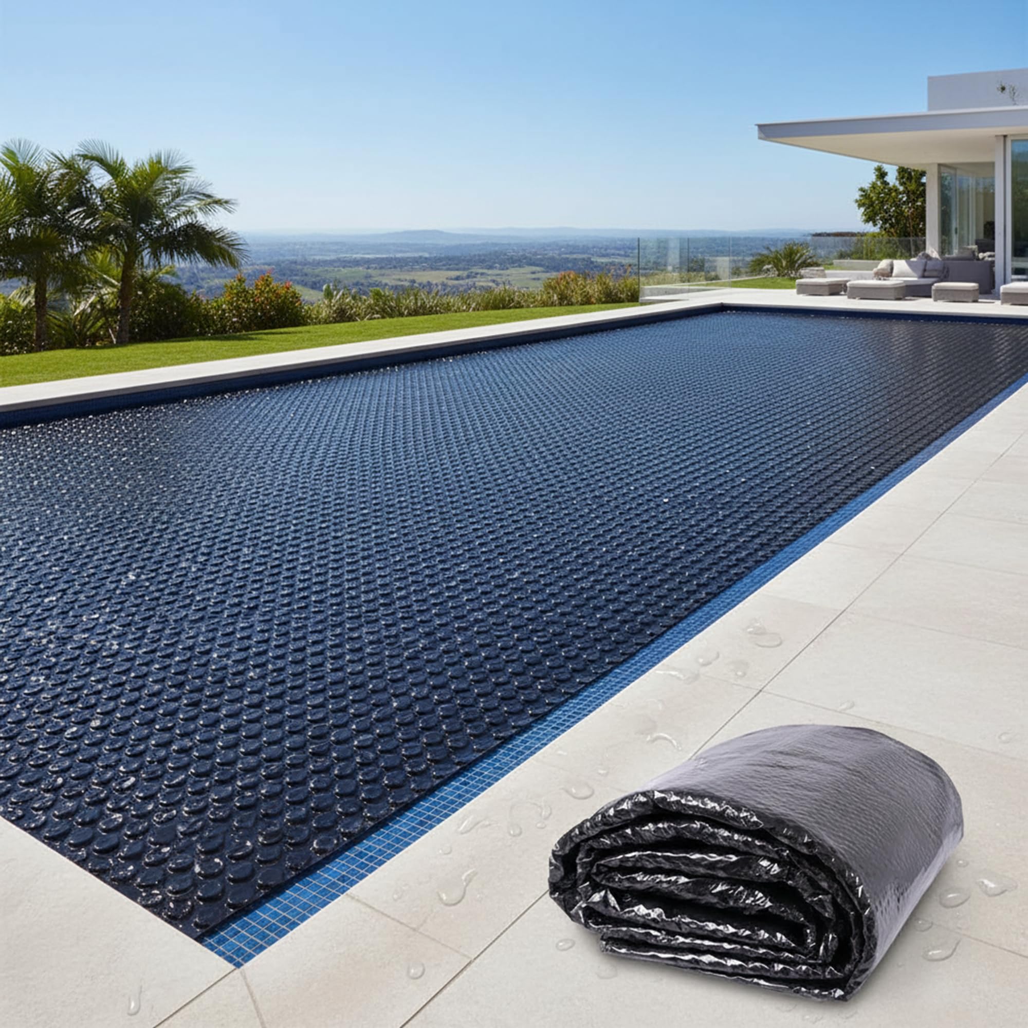 Mucola Pool Solarfolie Rund Ø 549 cm Schwarz – Poolabdeckung PVC mit Luftkammern und Ösen | spart bis zu 70% Heizkosten, reduziert Verdunstung, UV-beständig, zuschneidbar für großen Rundpool